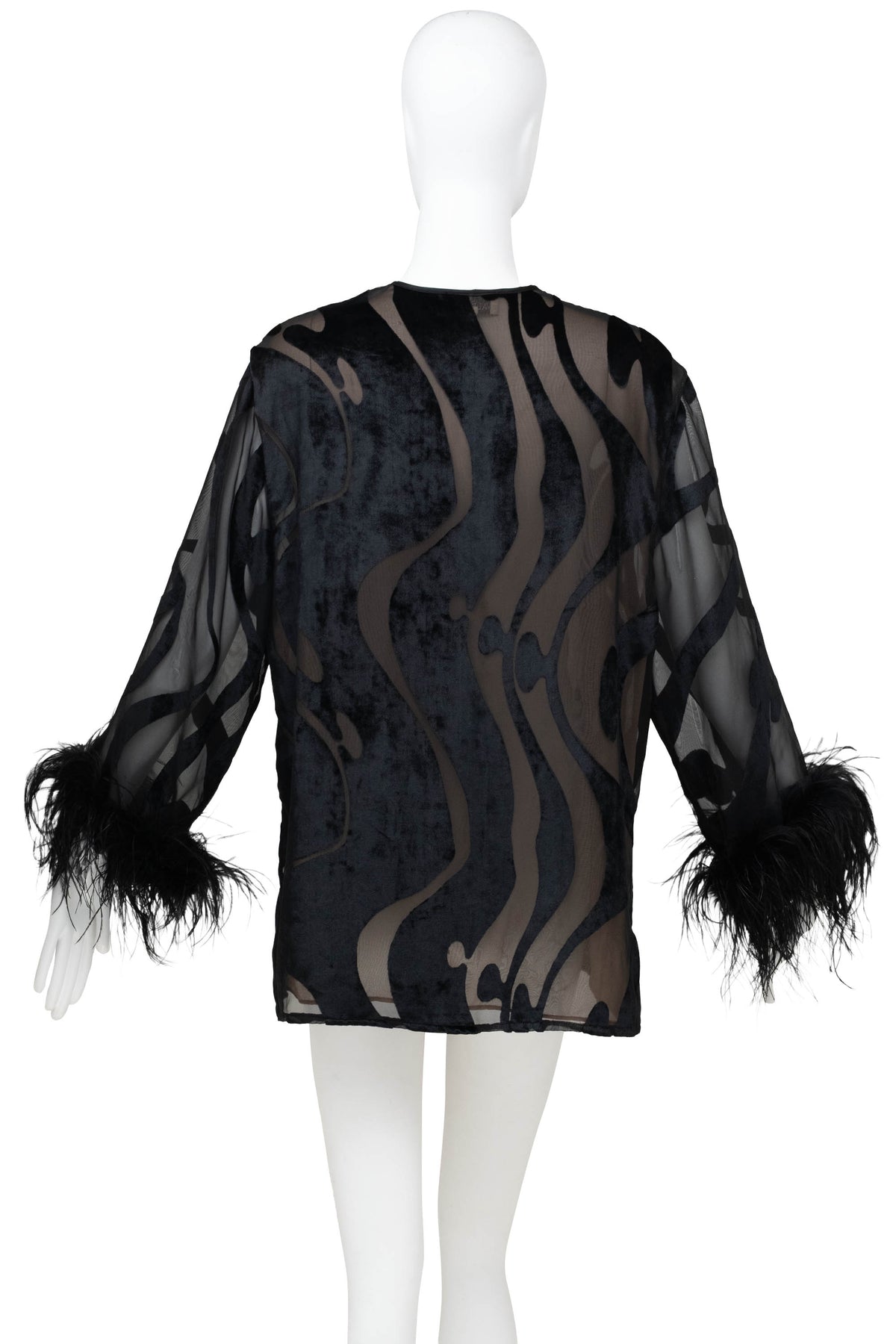 Valentino Intimo Black Chiffon Cut-out Velvet Feather Sleeve Blouse