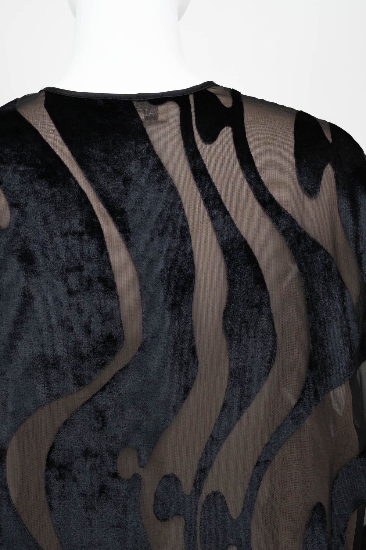 Valentino Intimo Black Chiffon Cut-out Velvet Feather Sleeve Blouse