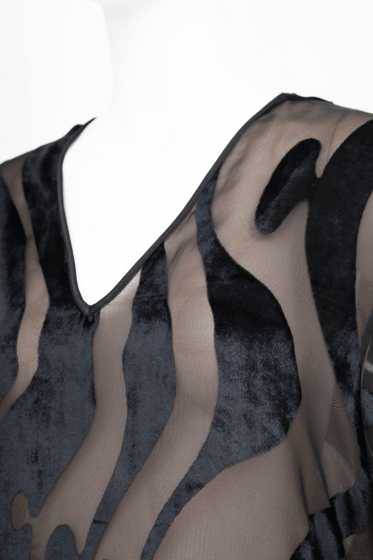 Valentino Intimo Black Chiffon Cut-out Velvet Feather Sleeve Blouse