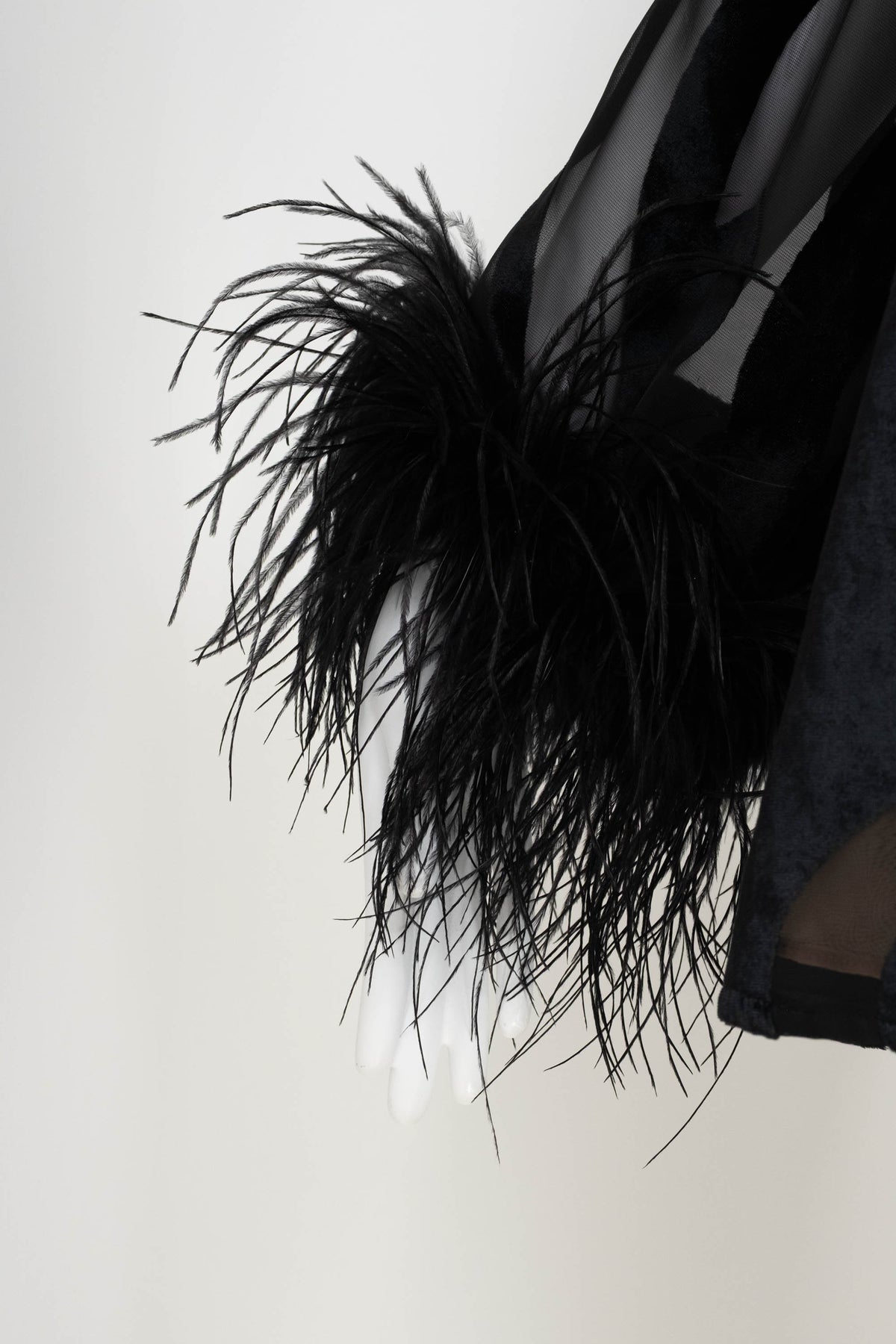 Valentino Intimo Black Chiffon Cut-out Velvet Feather Sleeve Blouse