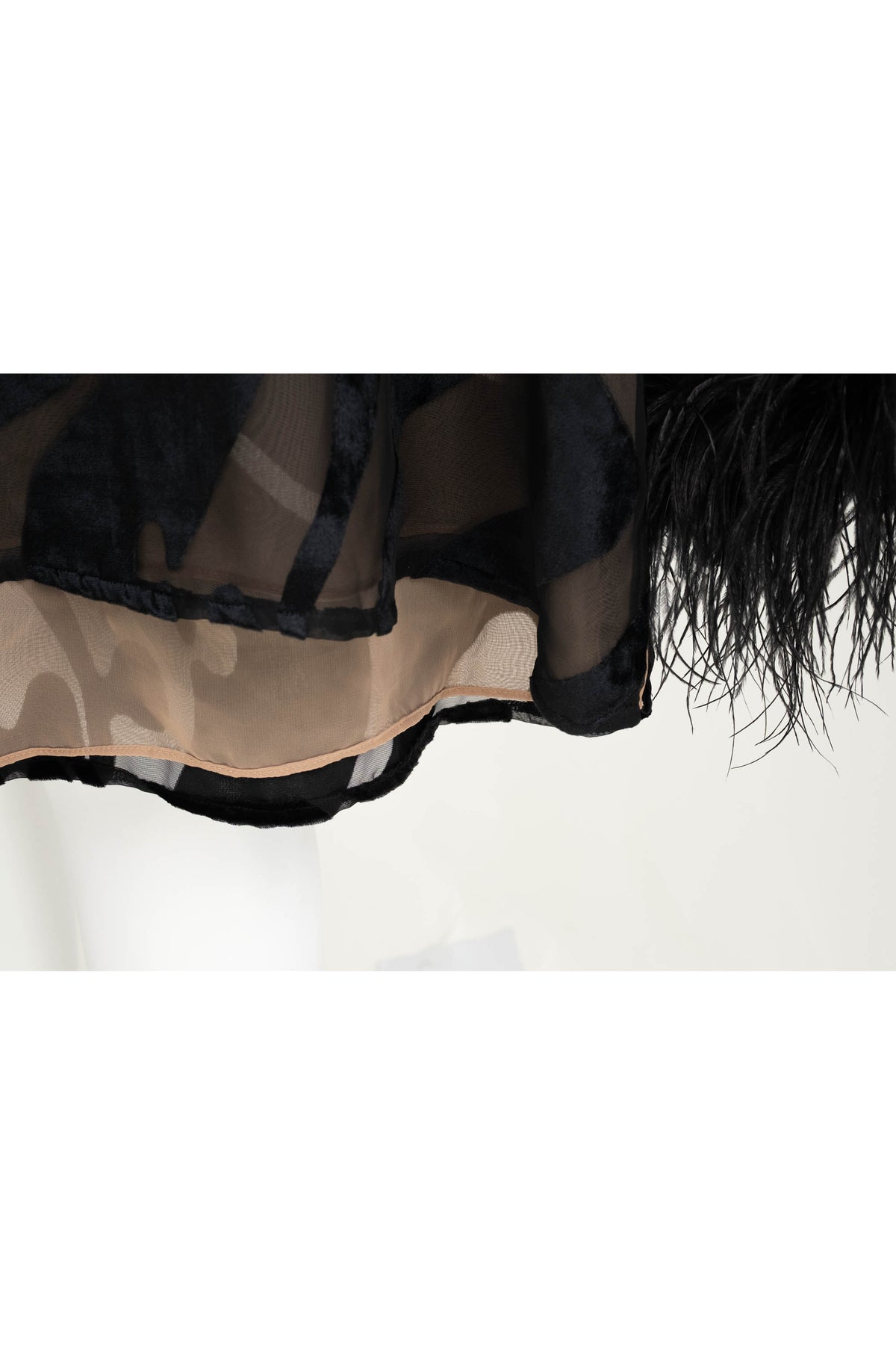 Valentino Intimo Black Chiffon Cut-out Velvet Feather Sleeve Blouse