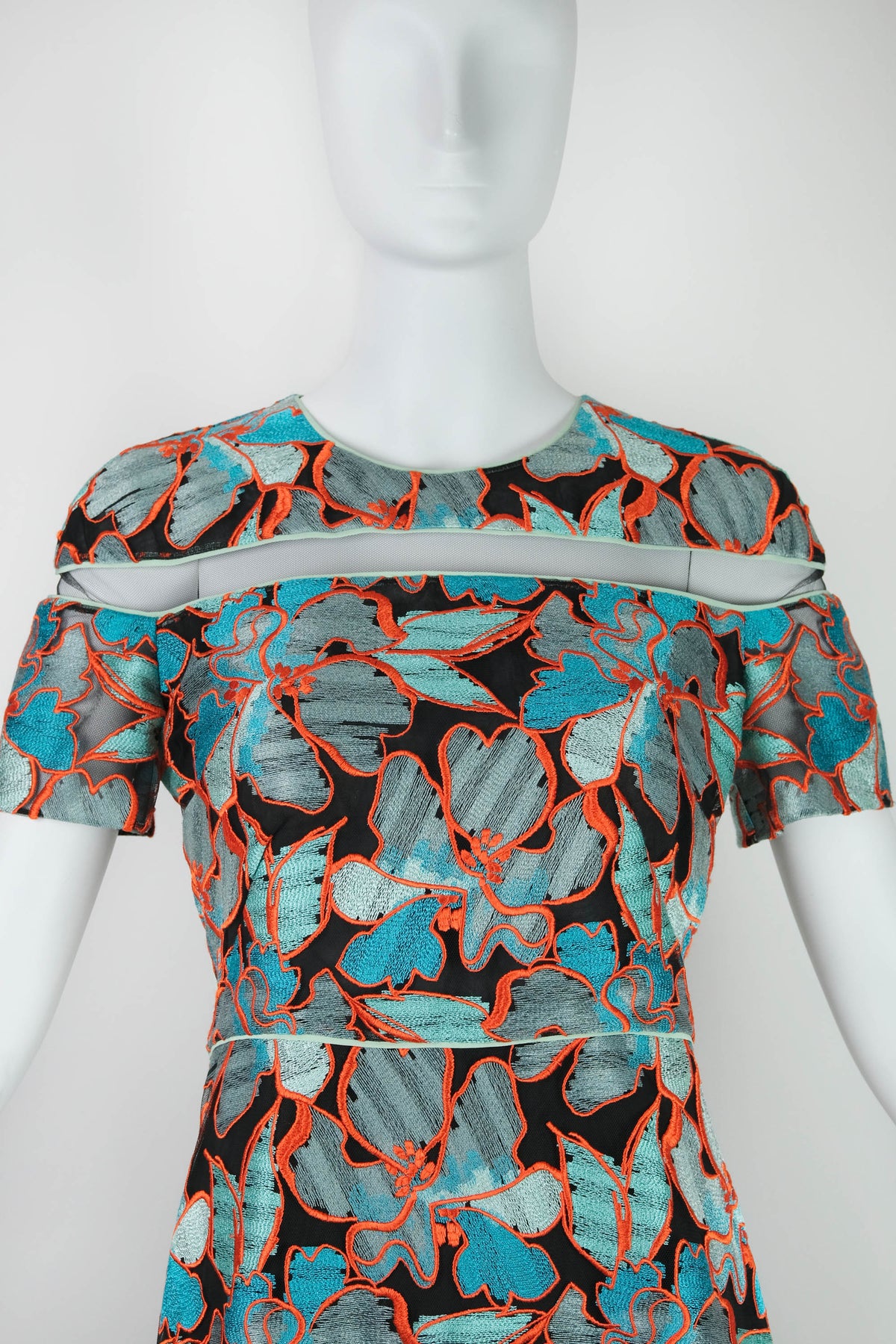 Fendi Turquoise Black and Orange Ember Short Sleeve Midi Dress Size 42