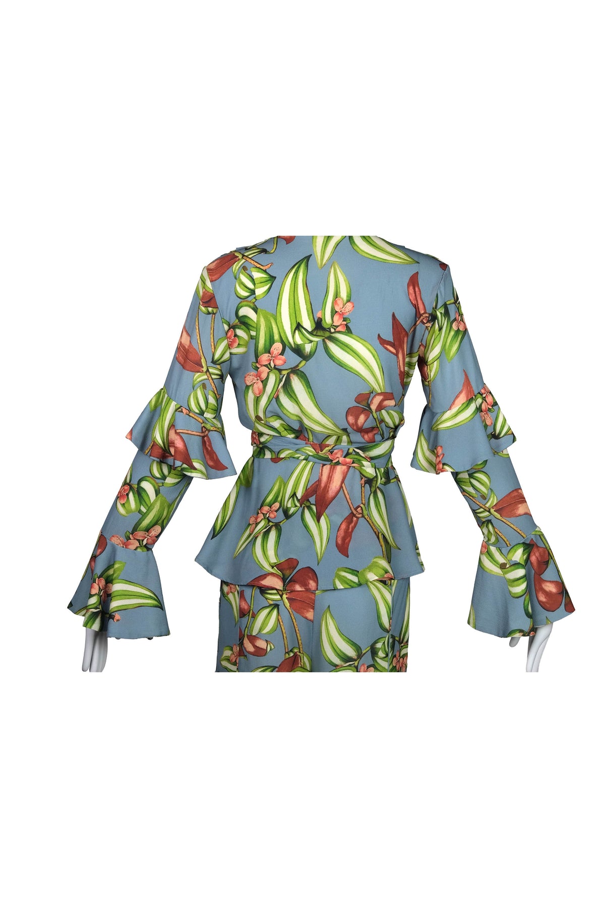 PatBo Grey and Leaf Print Crepe Wrap Top With Shorts Two Piece Set Size 6
