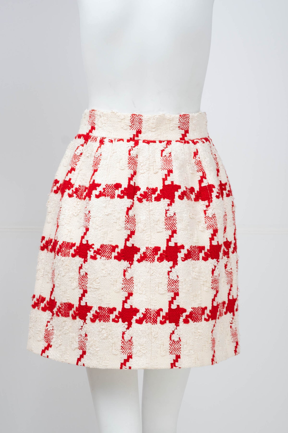 Alexander McQueen Red White Houndstooth Tweed Skirt With Enamel Buttons Size 40/4