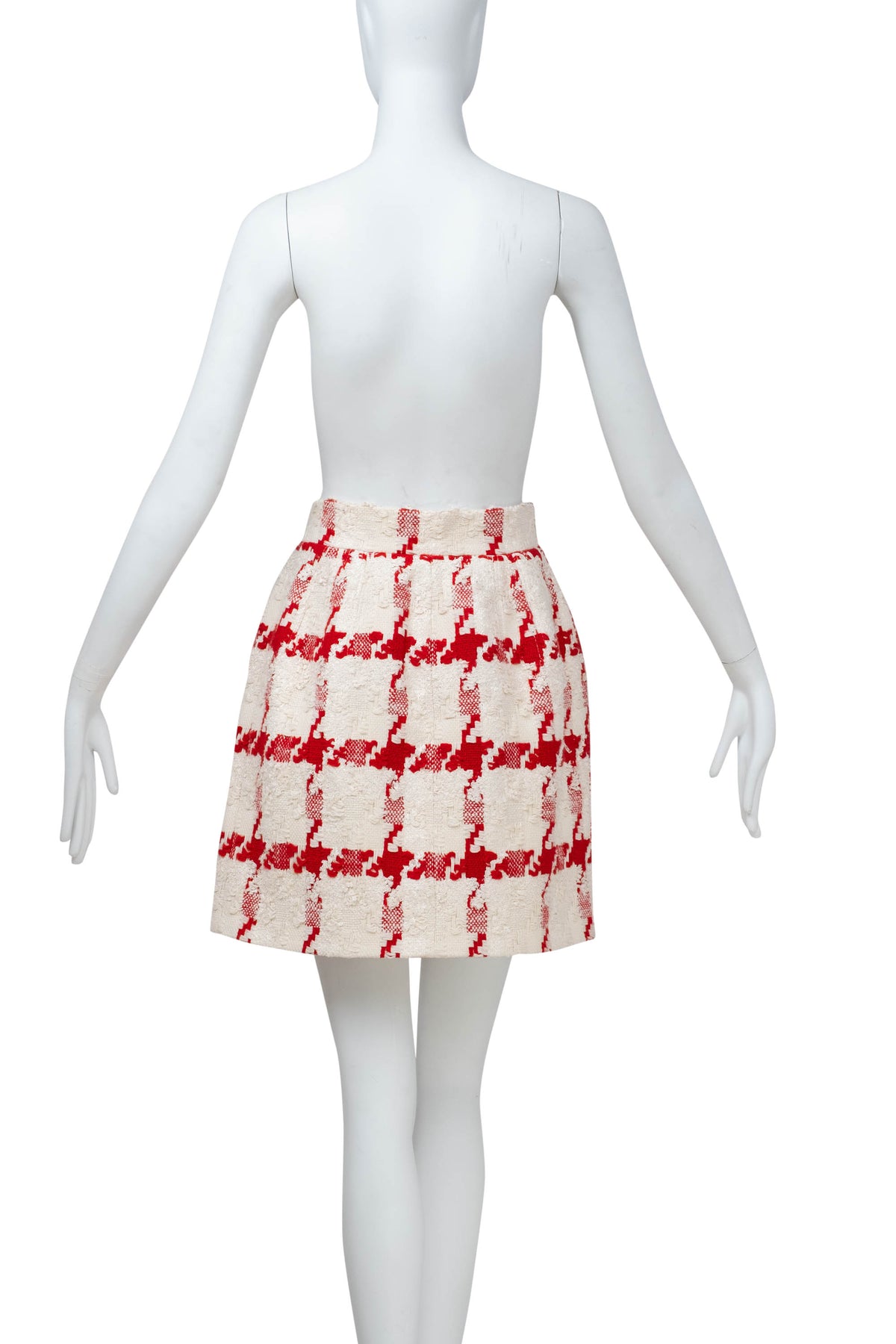 Alexander McQueen Red White Houndstooth Tweed Skirt With Enamel Buttons Size 40/4