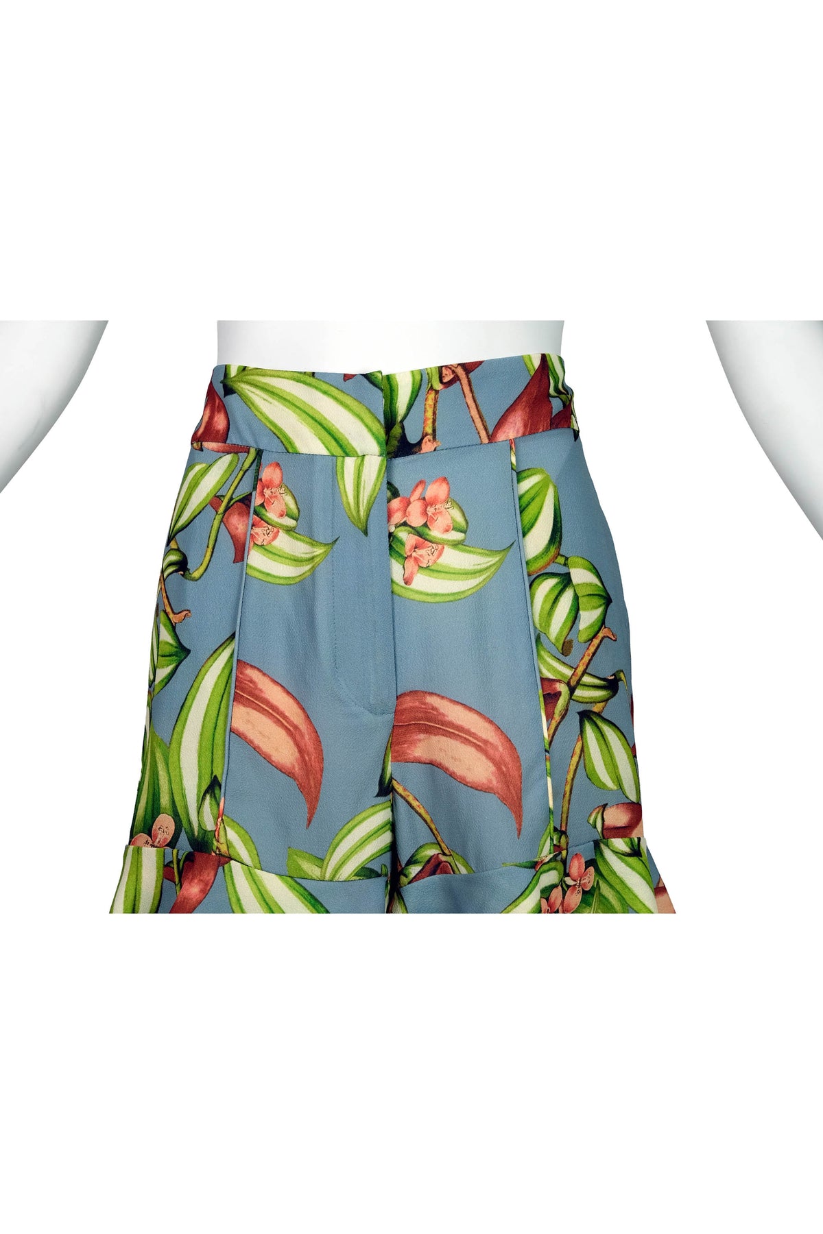 PatBo Grey and Leaf Print Crepe Wrap Top With Shorts Two Piece Set Size 6