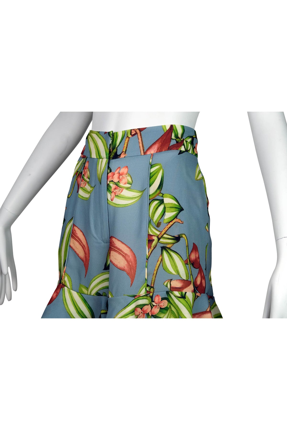 PatBo Grey and Leaf Print Crepe Wrap Top With Shorts Two Piece Set Size 6