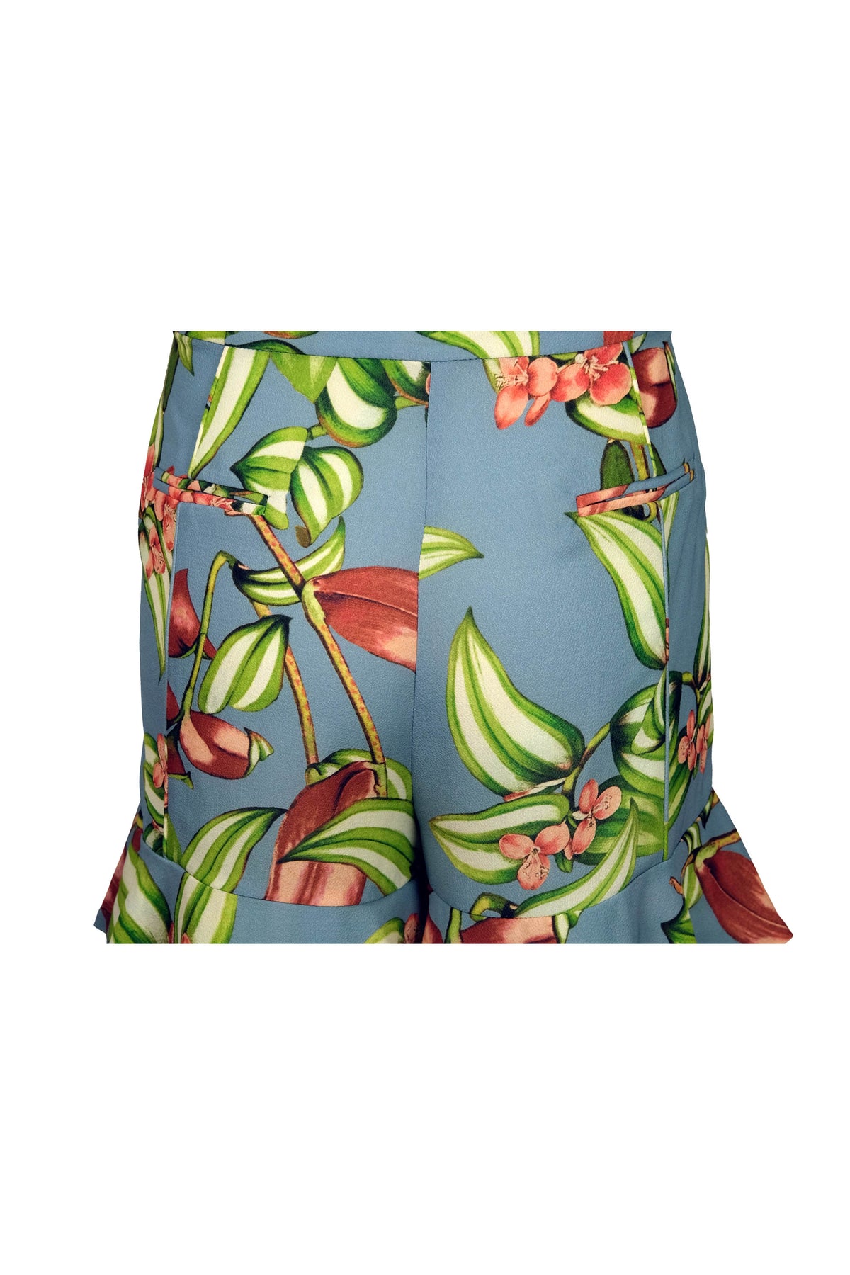 PatBo Grey and Leaf Print Crepe Wrap Top With Shorts Two Piece Set Size 6
