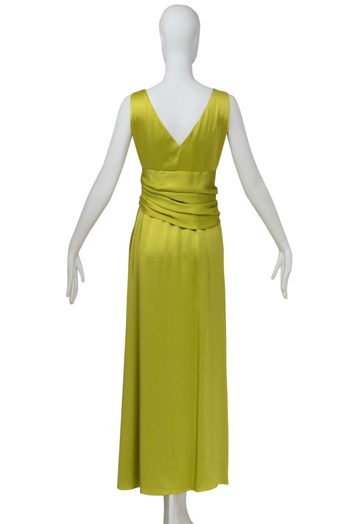 Christian Dior Galliano Chartreuse Hammered Silk Draped Gown f/w 2007 Size 6
