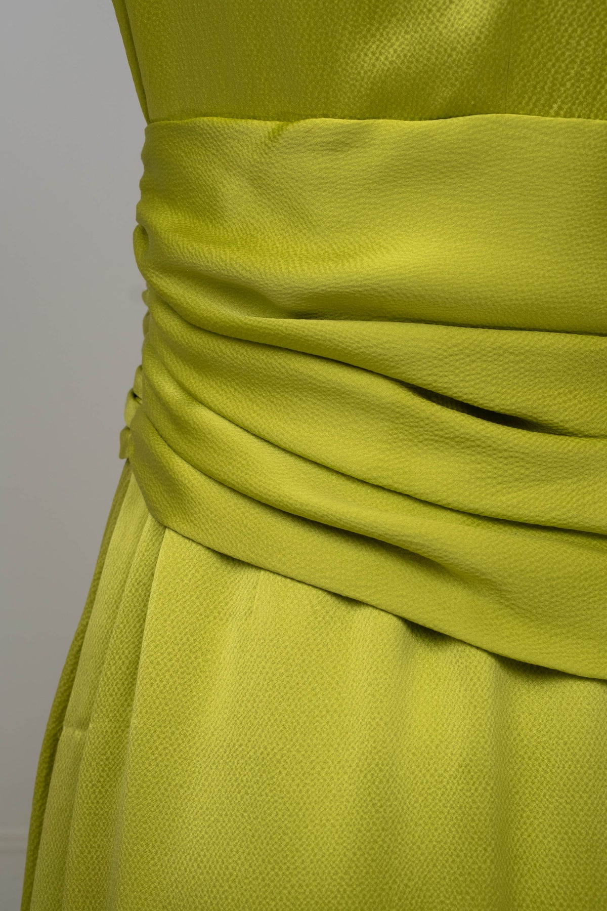 Christian Dior Galliano Chartreuse Hammered Silk Draped Gown f/w 2007 Size 6