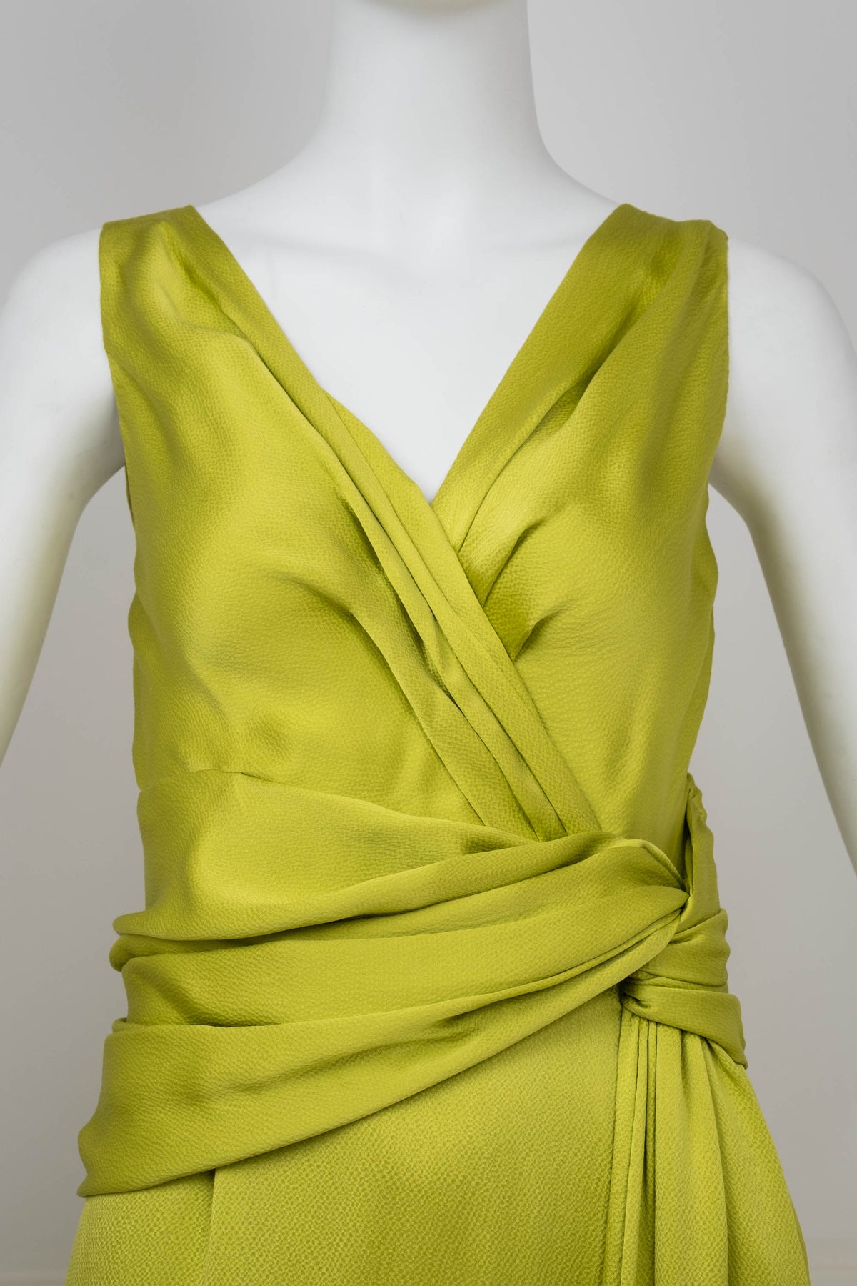 Christian Dior Galliano Chartreuse Hammered Silk Draped Gown f/w 2007 Size 6