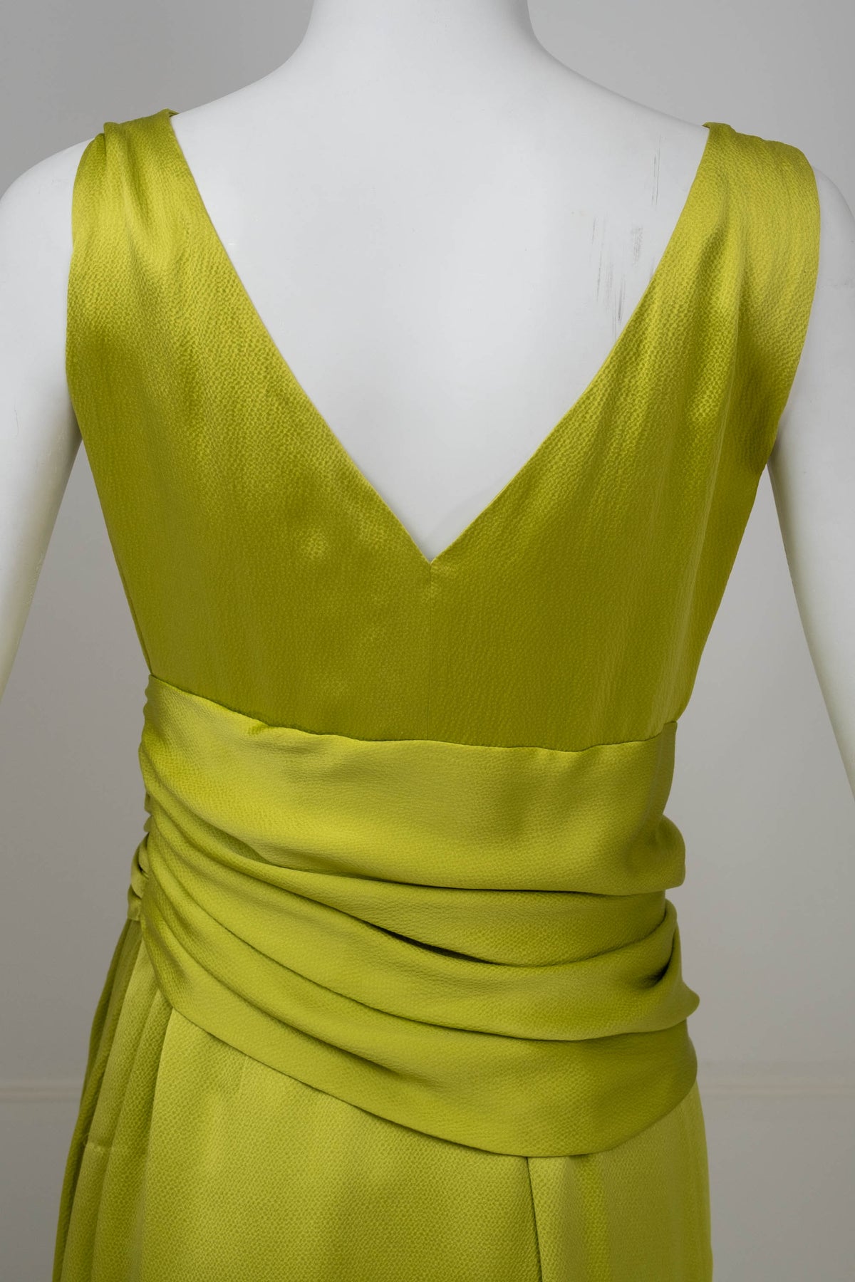 Christian Dior Galliano Chartreuse Hammered Silk Draped Gown f/w 2007 Size 6
