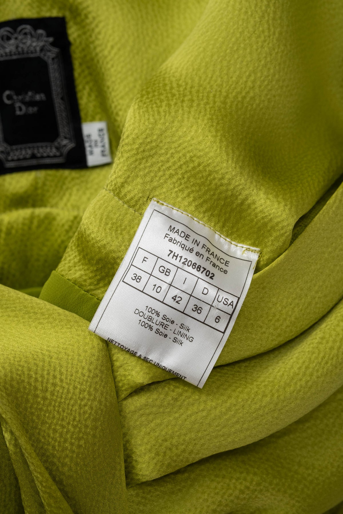 Christian Dior Galliano Chartreuse Hammered Silk Draped Gown f/w 2007 Size 6
