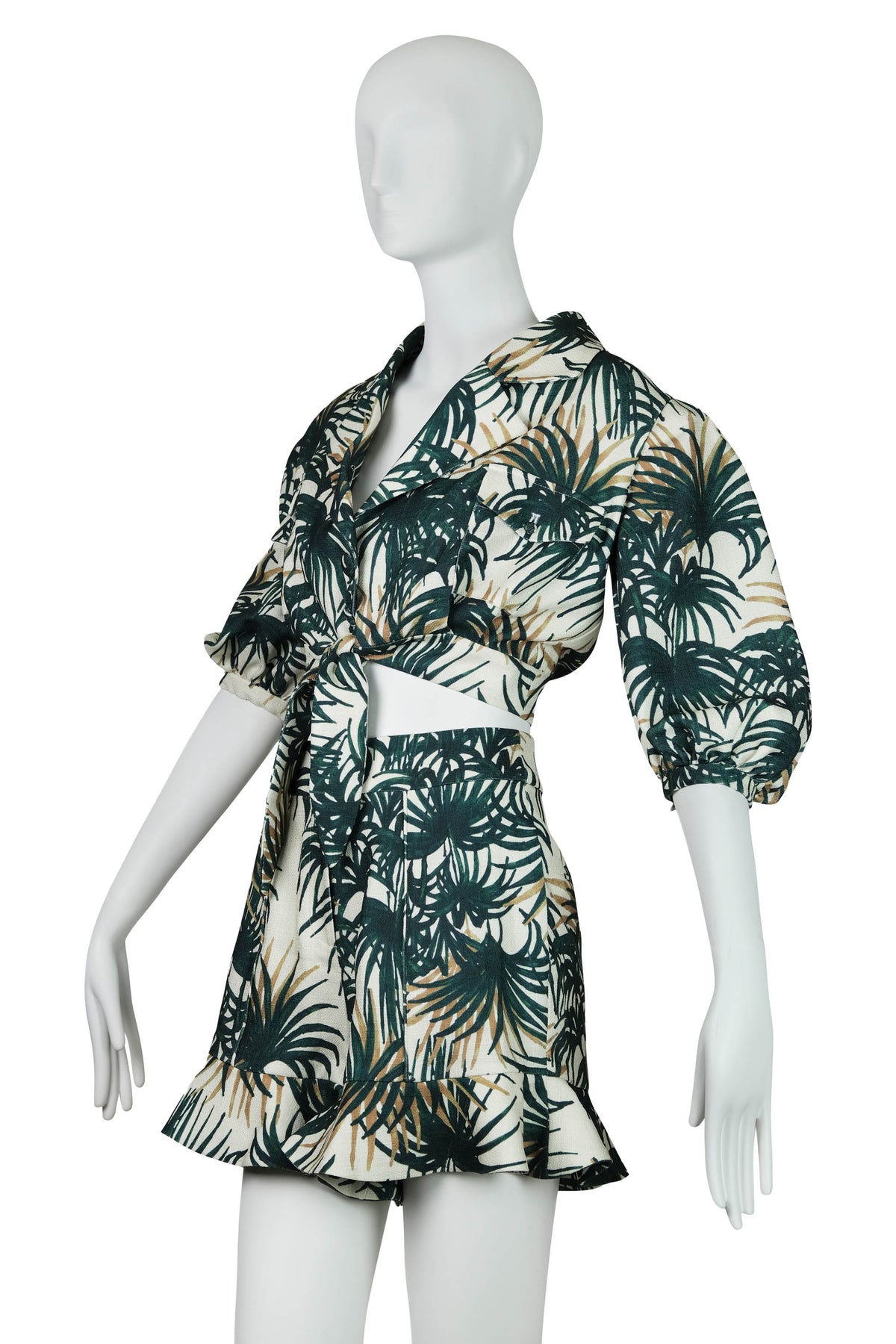 PatBo Palm Print Bark Cloth Tie Top and Ruffle Shorts Two Piece Set Size S