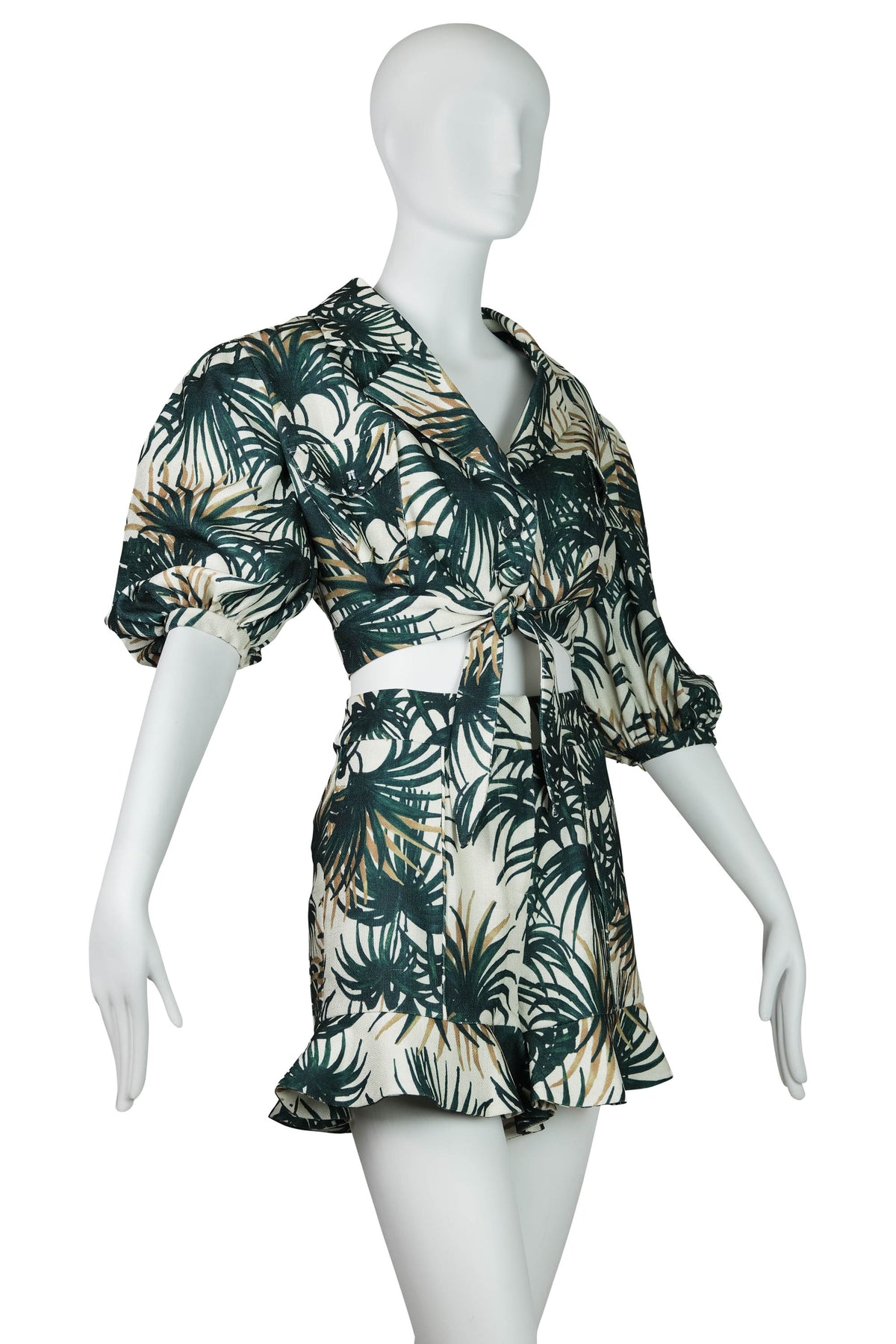 PatBo Palm Print Bark Cloth Tie Top and Ruffle Shorts Two Piece Set Size S