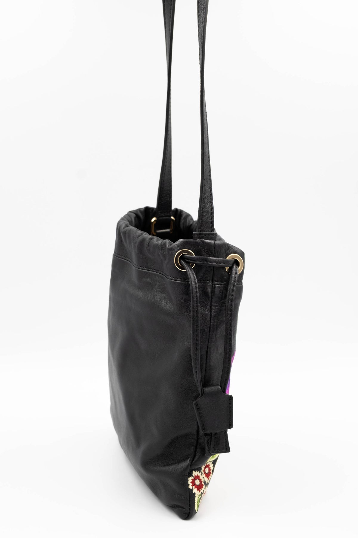 Etro Embroidered Flower Drawstring Crossbody Black Purse