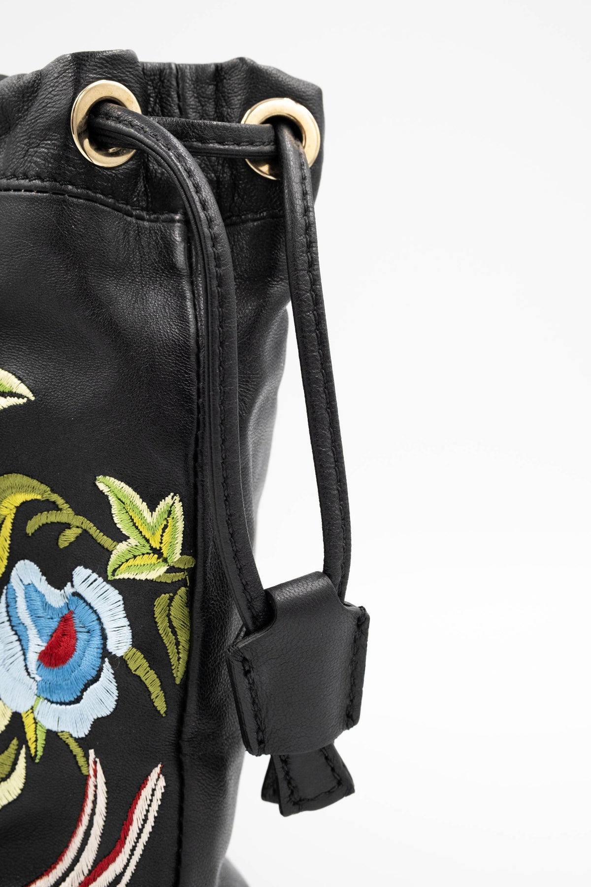 Etro Embroidered Flower Drawstring Crossbody Black Purse