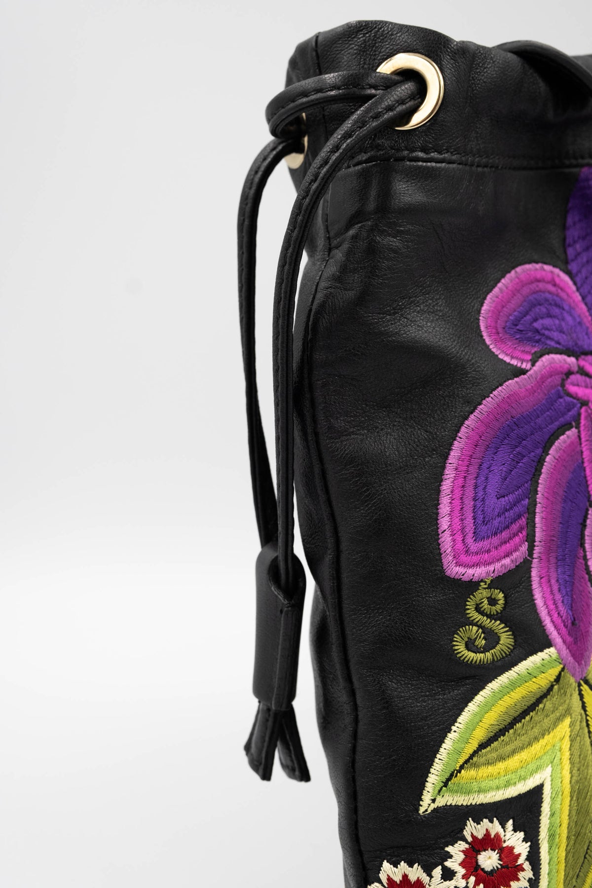 Etro Embroidered Flower Drawstring Crossbody Black Purse