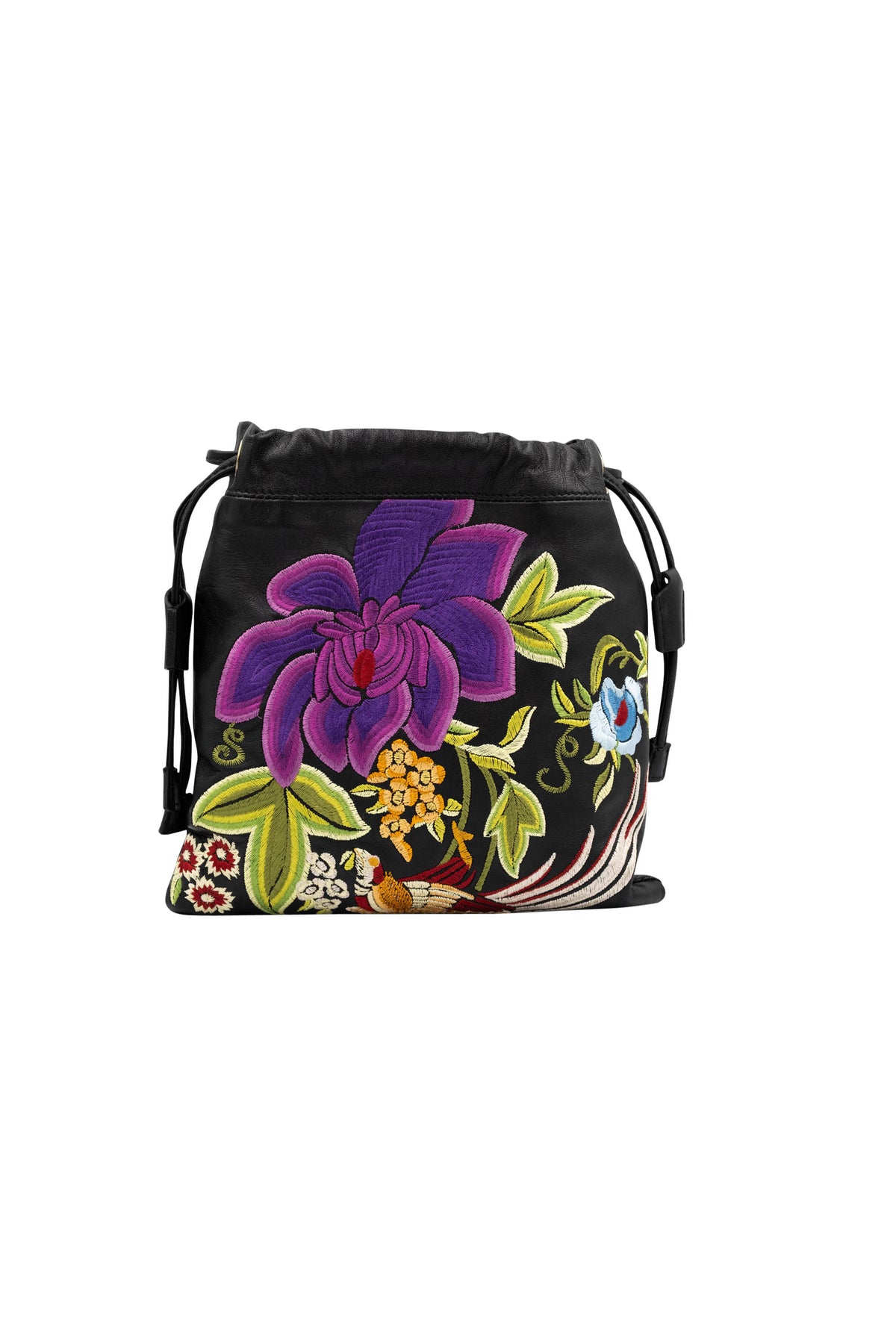 Etro Embroidered Flower Drawstring Crossbody Black Purse