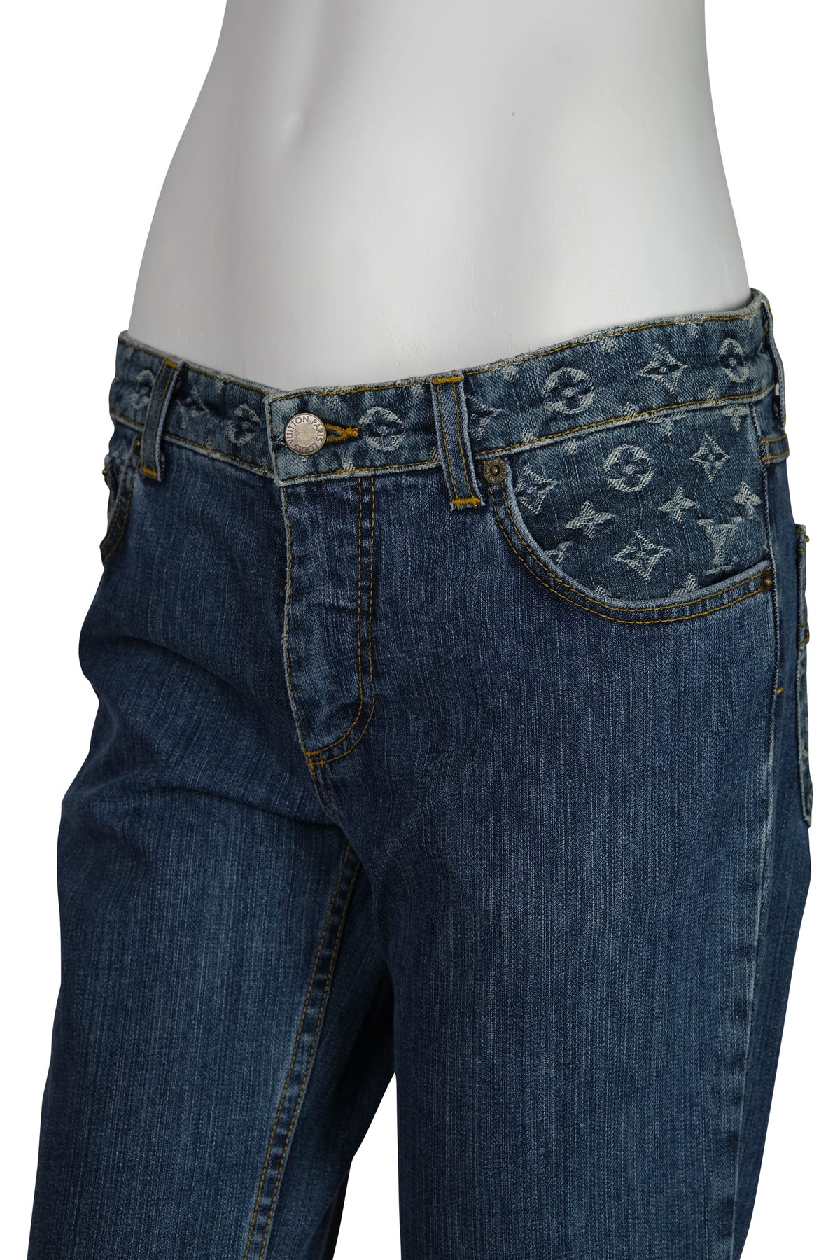 Louis Vuitton Denim Monogram Low Rise Jeans Y2K Size 38