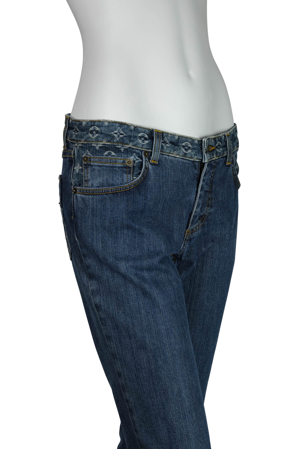 Louis Vuitton Denim Monogram Low Rise Jeans Y2K Size 38