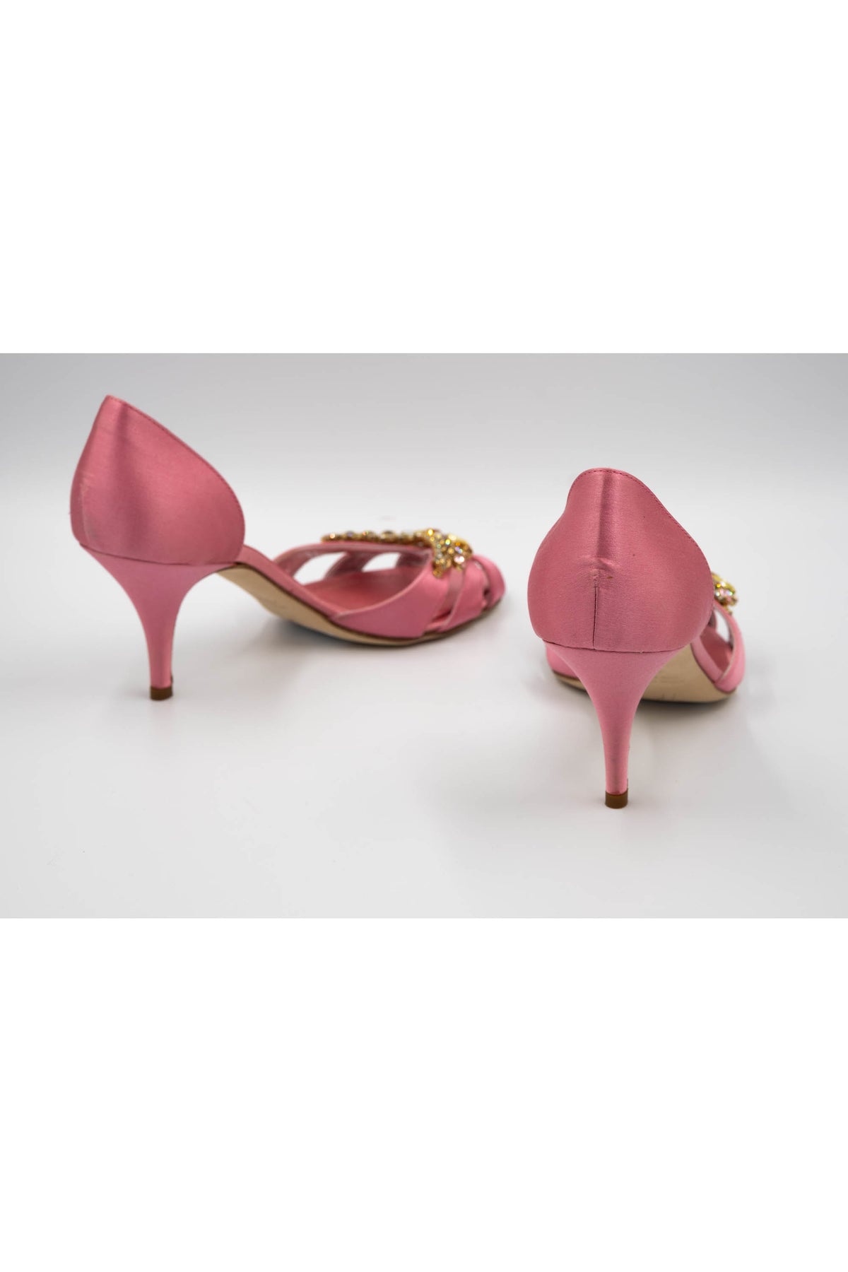 Guiseppe Zanotti Size 7.5 Pink Satin Crystal Toe D'orsay 3" Heels