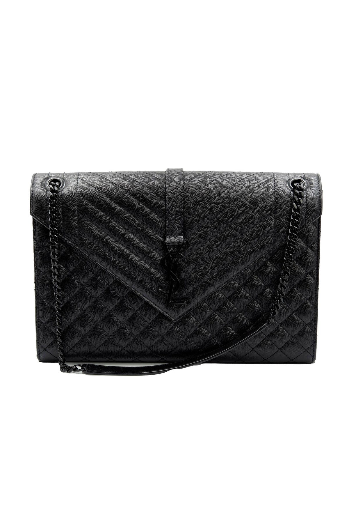 Saint Laurent Black on Black Envelope College Triquilt Medium Grained Leather Shoulder Bag