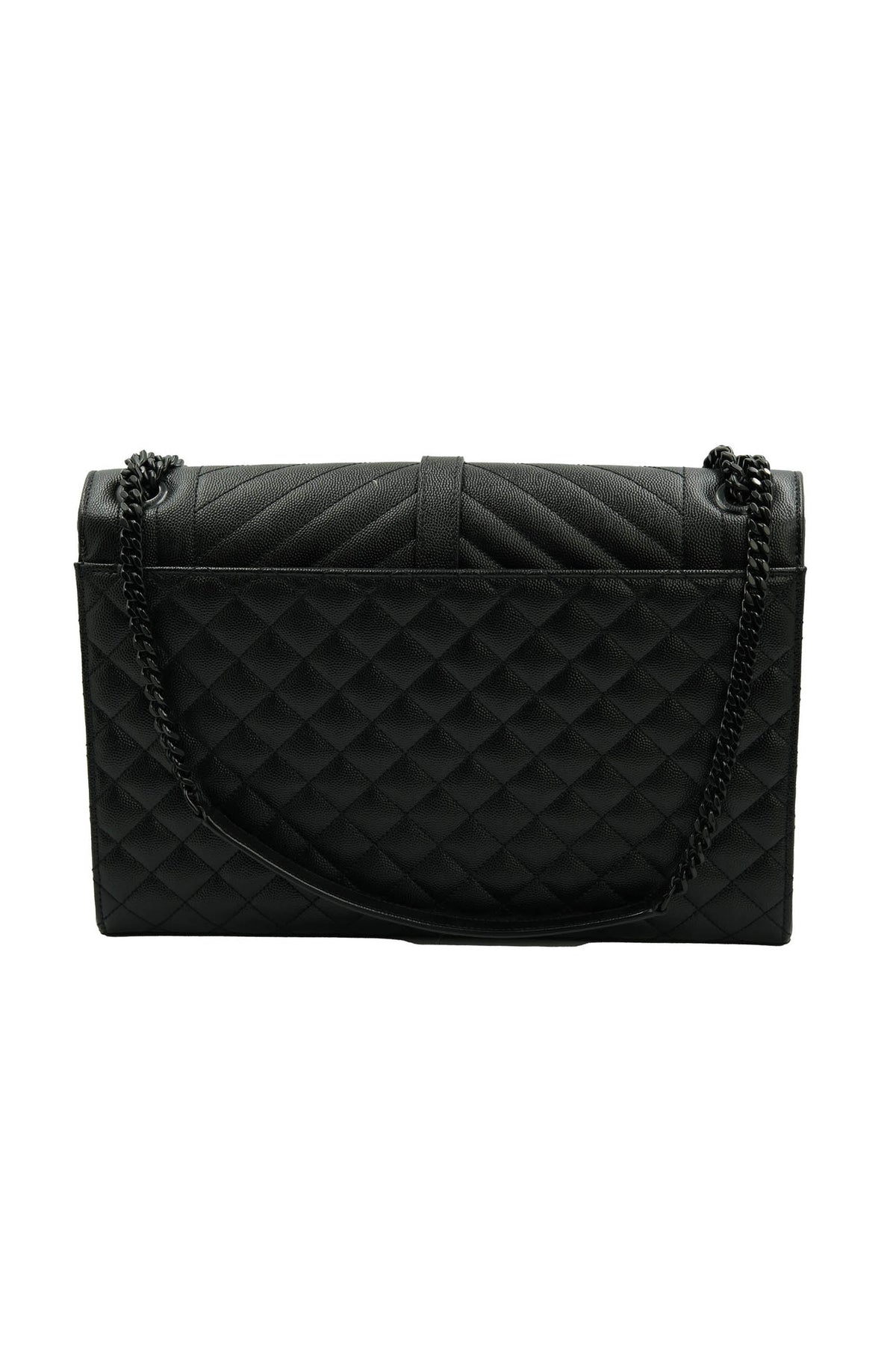 Saint Laurent Black on Black Envelope College Triquilt Medium Grained Leather Shoulder Bag