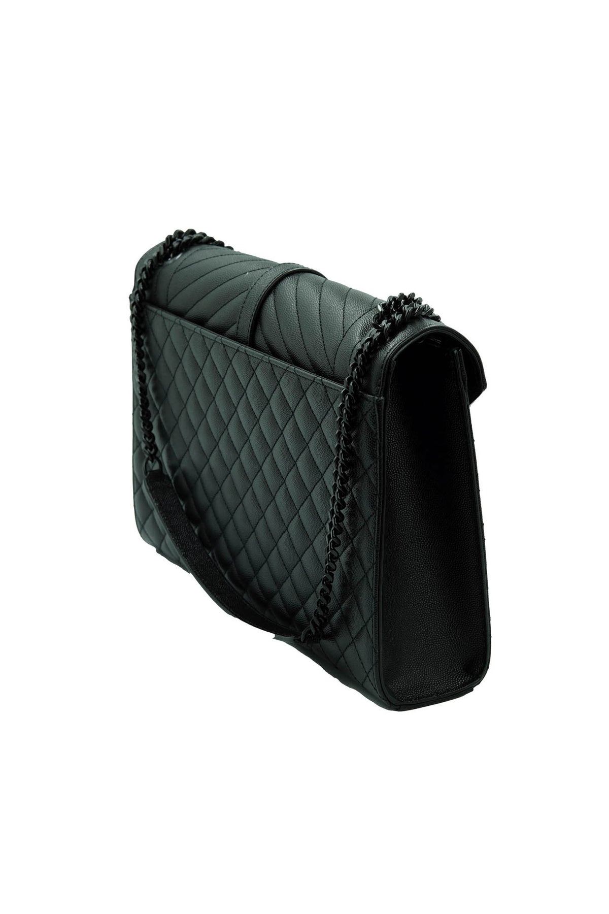 Saint Laurent Black on Black Envelope College Triquilt Medium Grained Leather Shoulder Bag