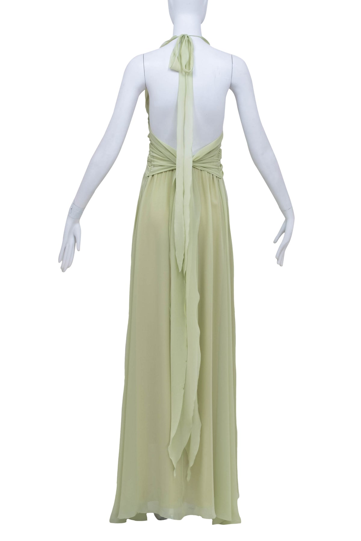 Blumarine Light Green Chiffon Halter Ruffle Maxi Dress Size Small