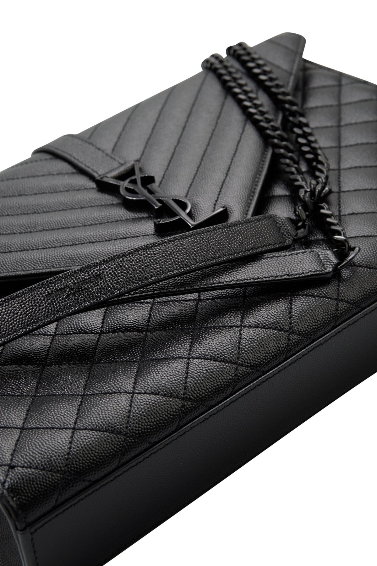 Saint Laurent Black on Black Envelope College Triquilt Medium Grained Leather Shoulder Bag