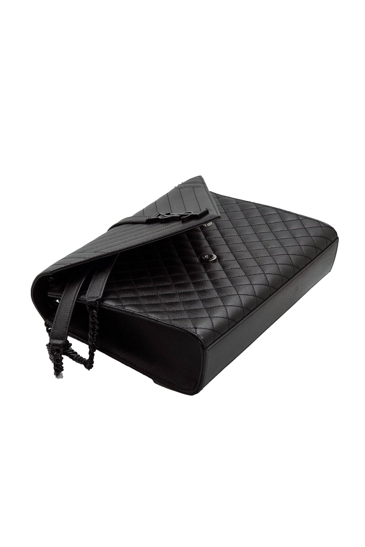 Saint Laurent Black on Black Envelope College Triquilt Medium Grained Leather Shoulder Bag