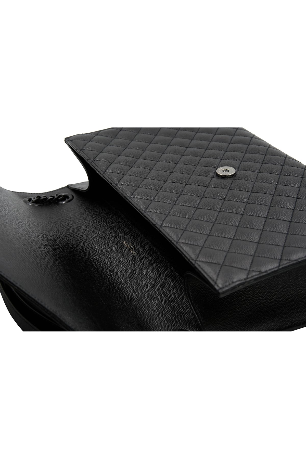 Saint Laurent Black on Black Envelope College Triquilt Medium Grained Leather Shoulder Bag