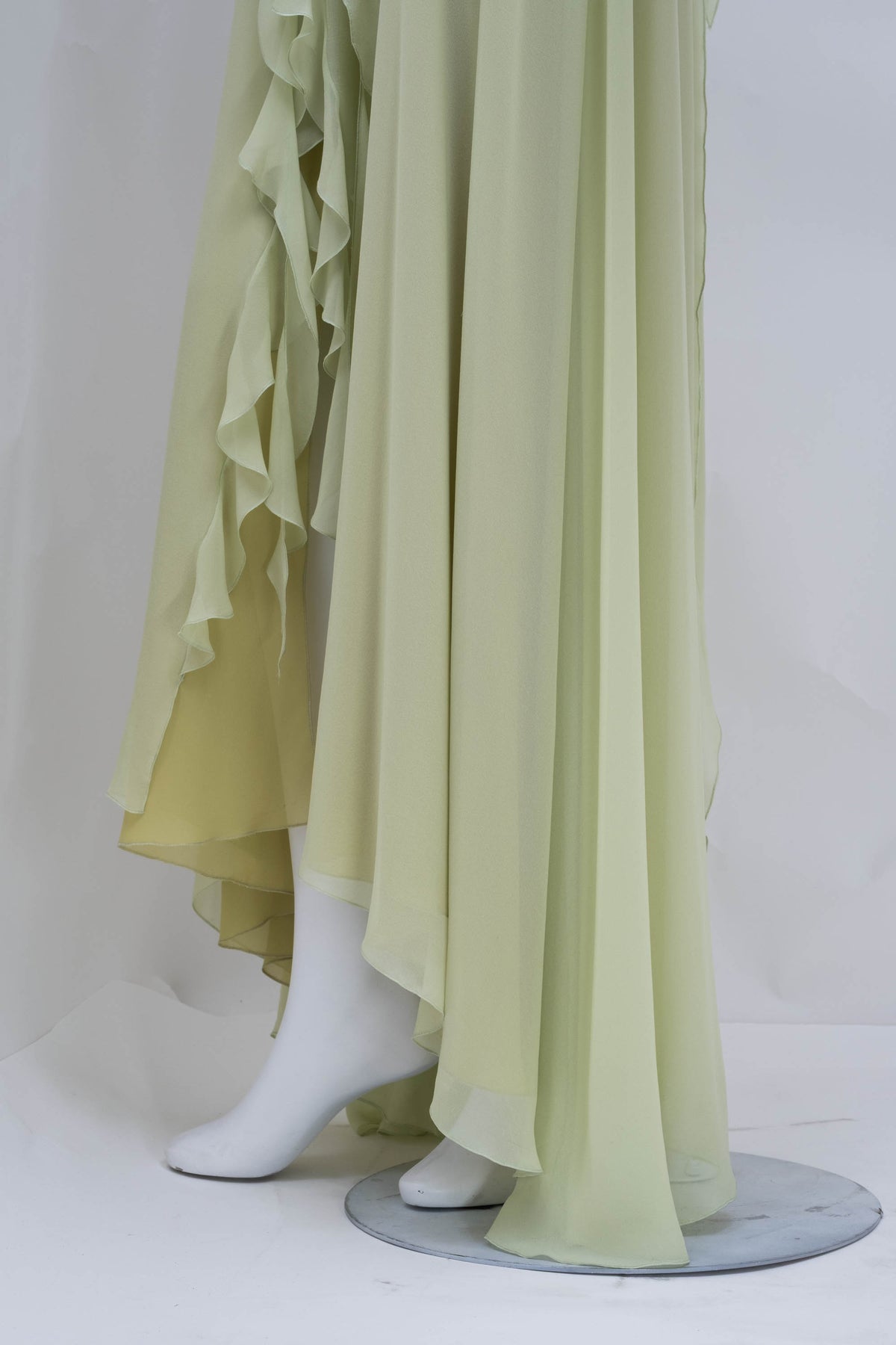 Blumarine Light Green Chiffon Halter Ruffle Maxi Dress Size Small