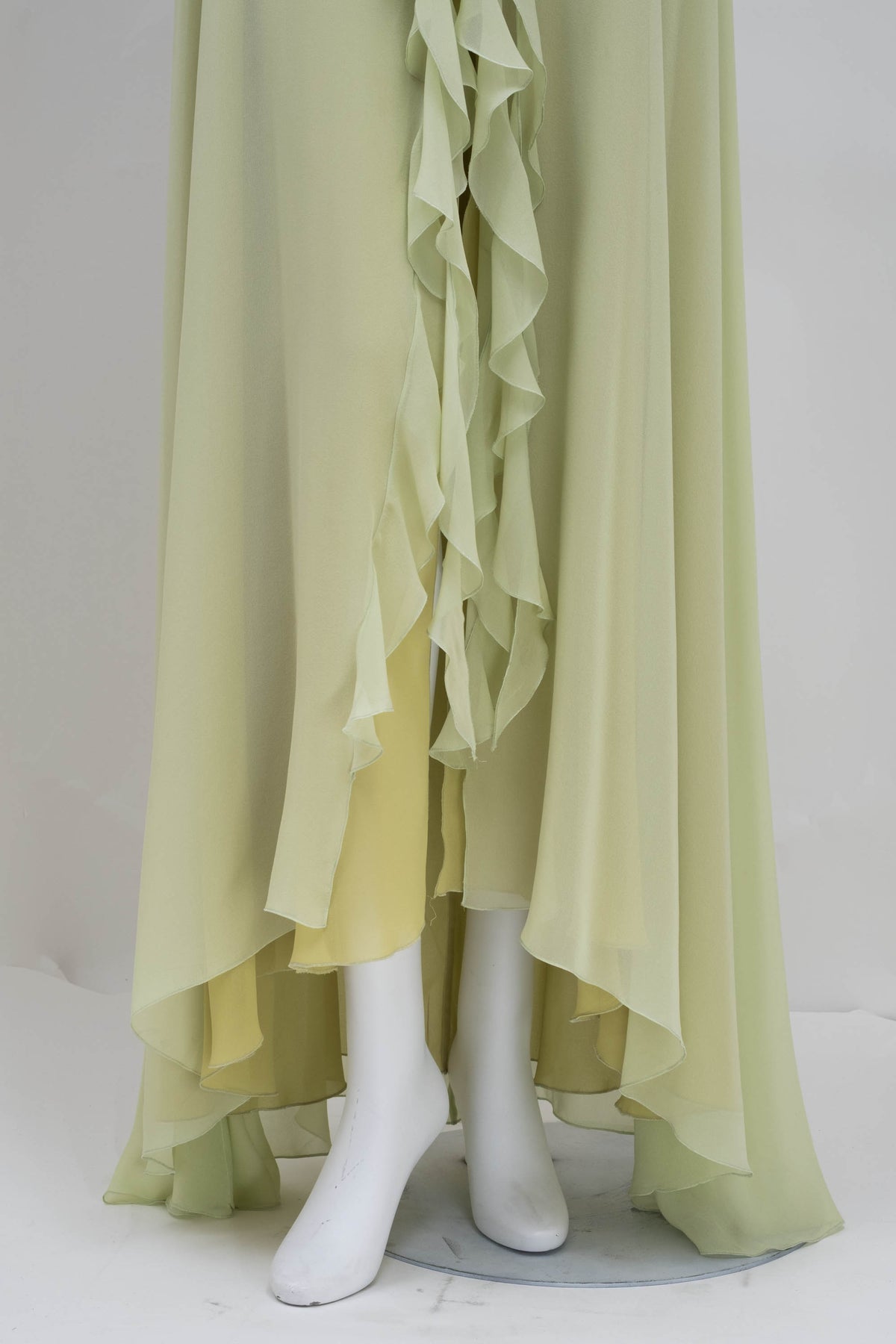 Blumarine Light Green Chiffon Halter Ruffle Maxi Dress Size Small