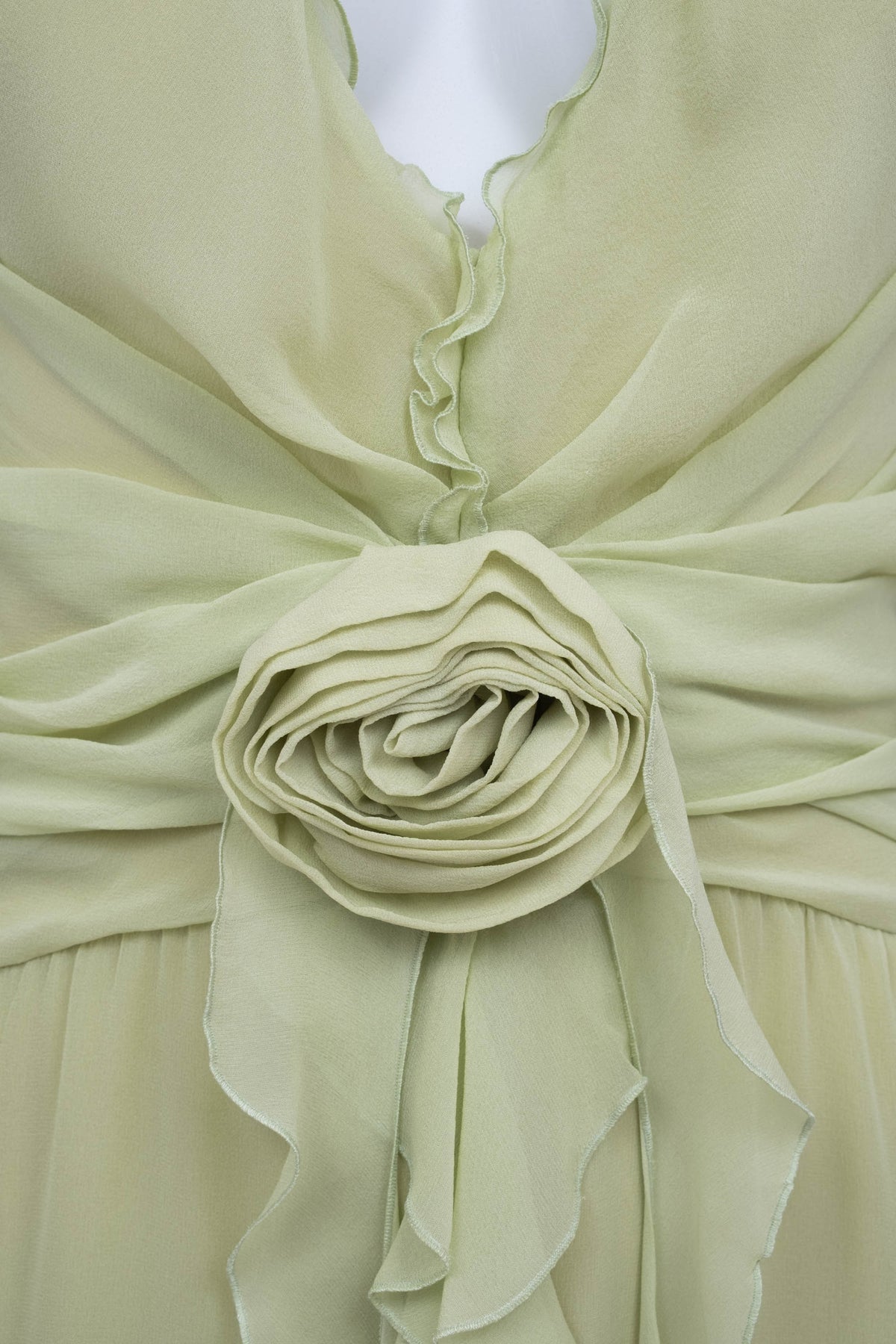 Blumarine Light Green Chiffon Halter Ruffle Maxi Dress Size Small