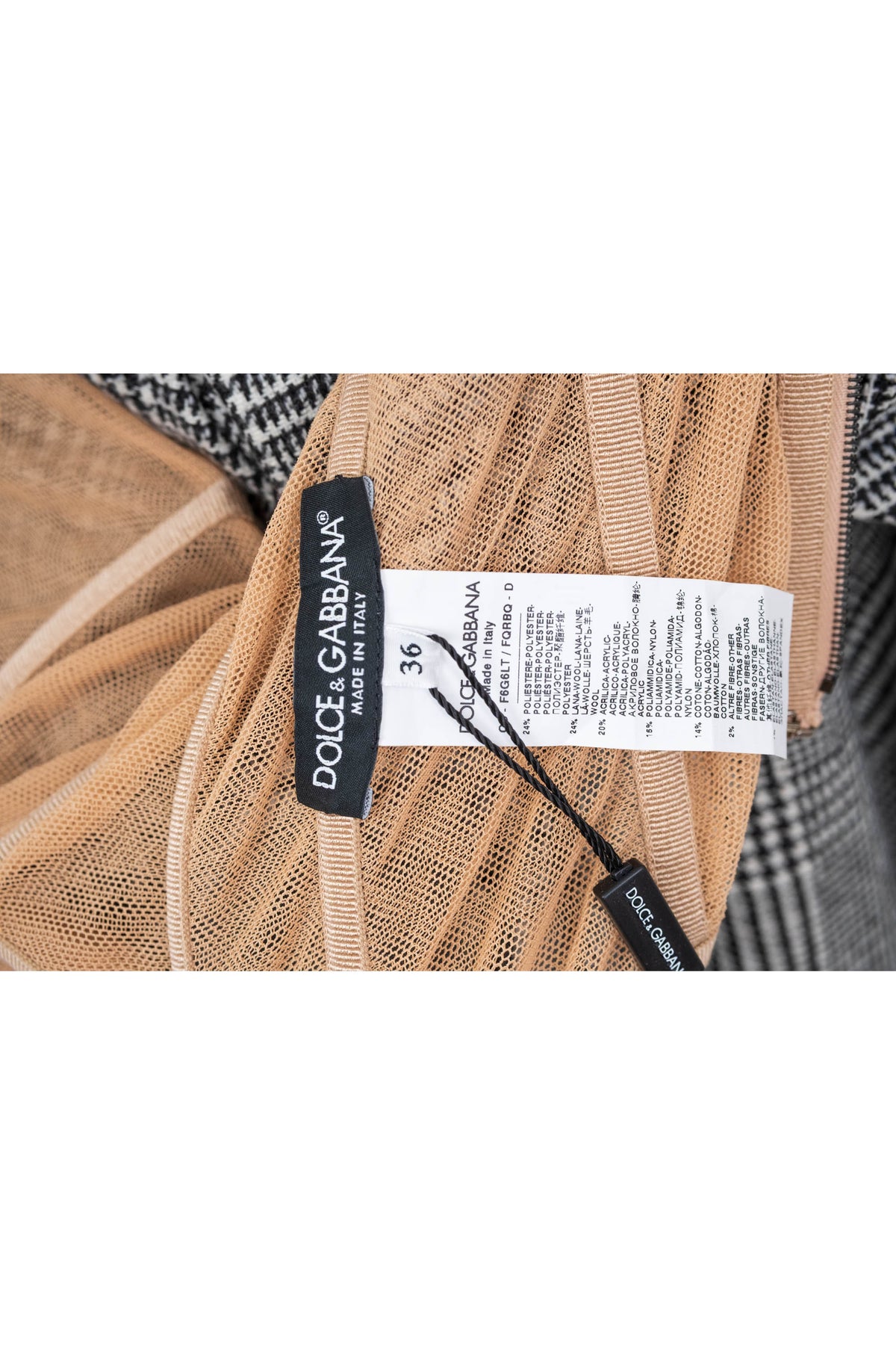 Dolce & Gabbana Black and White Houndstooth Off-Shoulder Dress Size 36