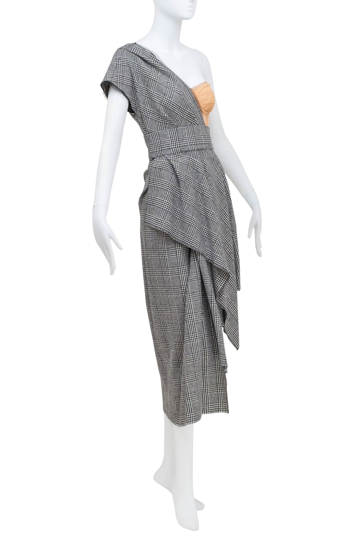 Dolce & Gabbana Black and White Houndstooth Off-Shoulder Dress Size 36