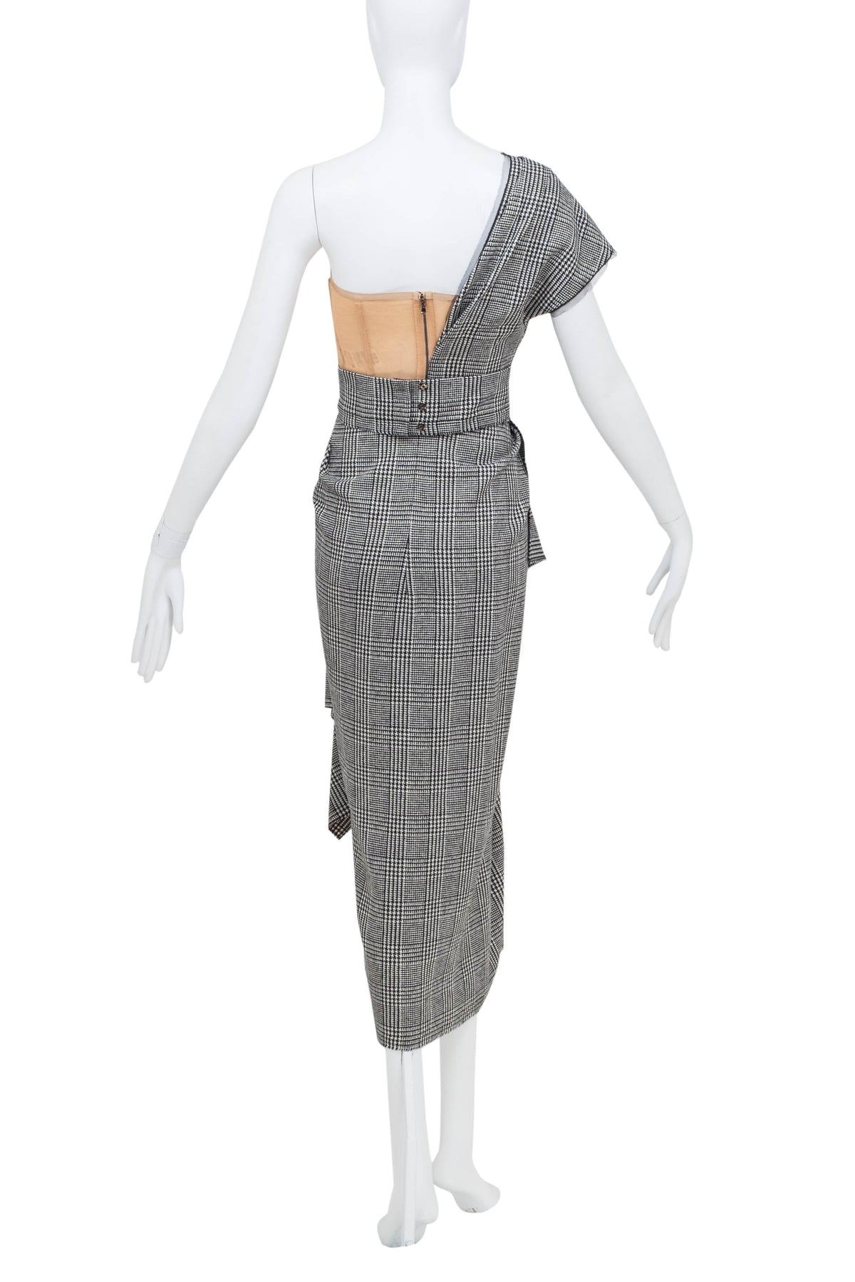Dolce & Gabbana Black and White Houndstooth Off-Shoulder Dress Size 36