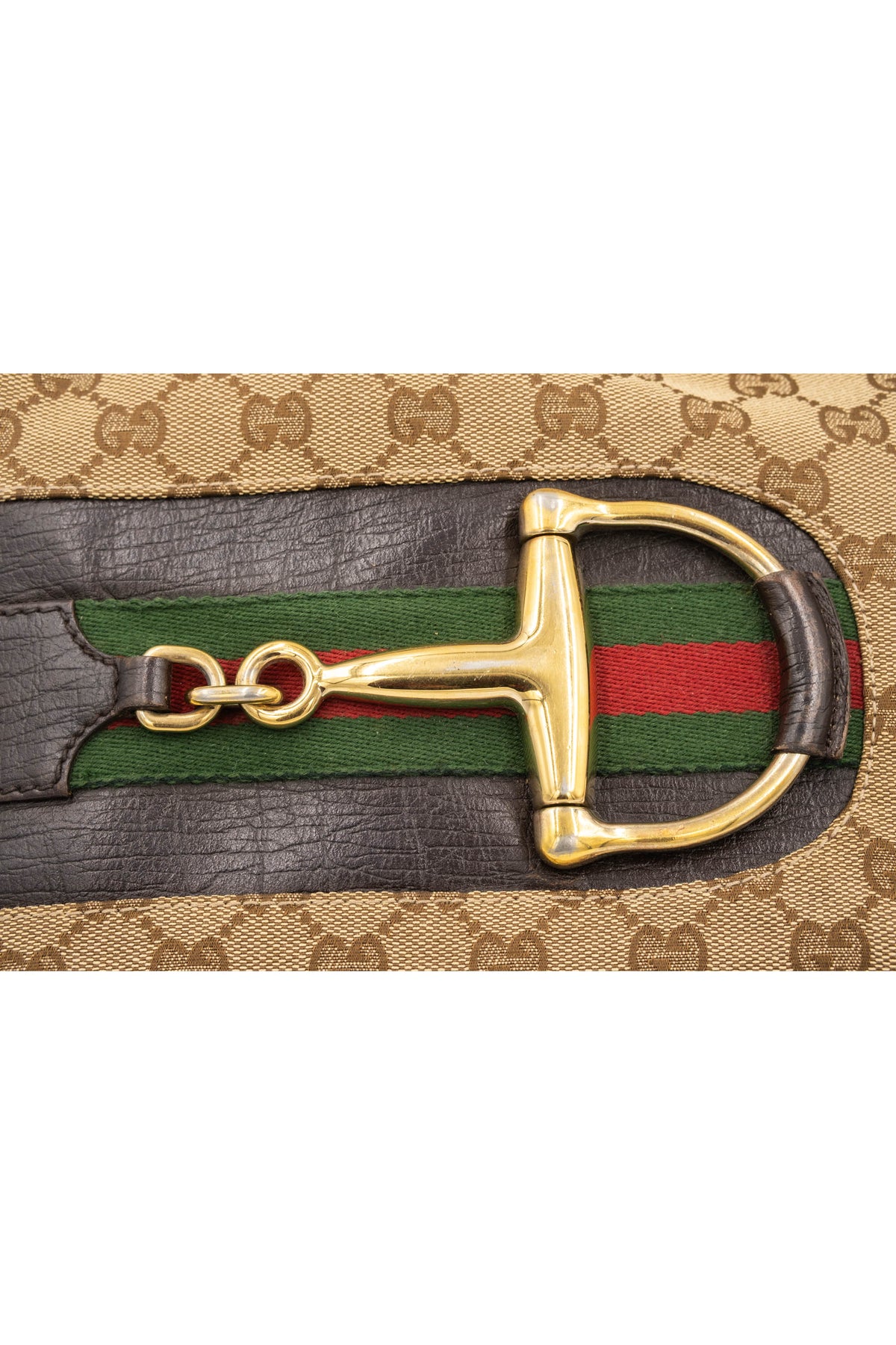 Gucci Brown Canvas Monogram Horse Bit Hobo Purse Size M