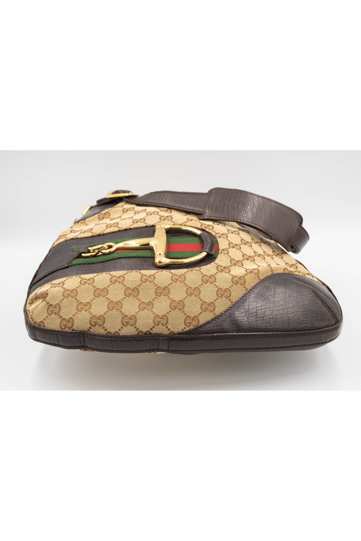 Gucci Brown Canvas Monogram Horse Bit Hobo Purse Size M