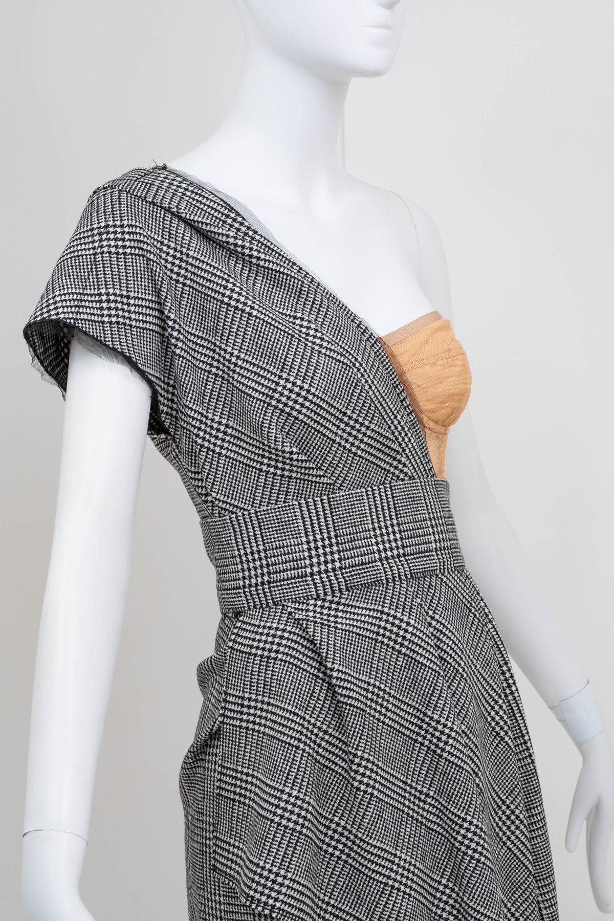 Dolce & Gabbana Black and White Houndstooth Off-Shoulder Dress Size 36