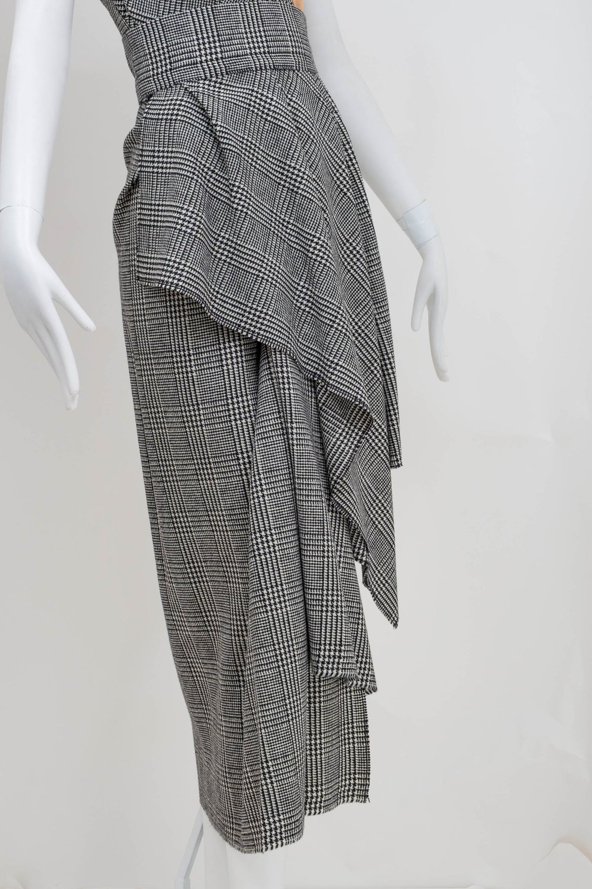 Dolce & Gabbana Black and White Houndstooth Off-Shoulder Dress Size 36