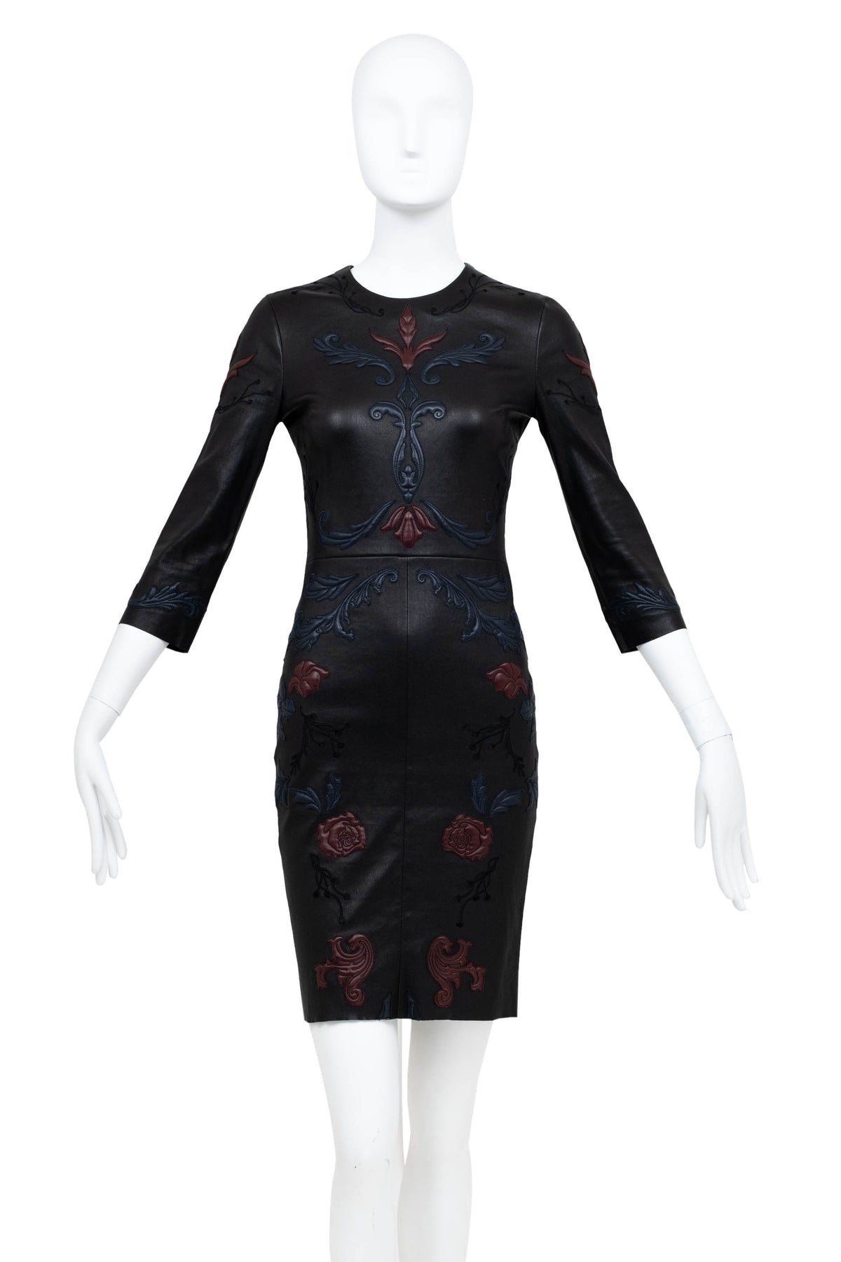 Jitrois Black Long Sleeve Floral Embossed Leather Dress Size 36&nbsp;
