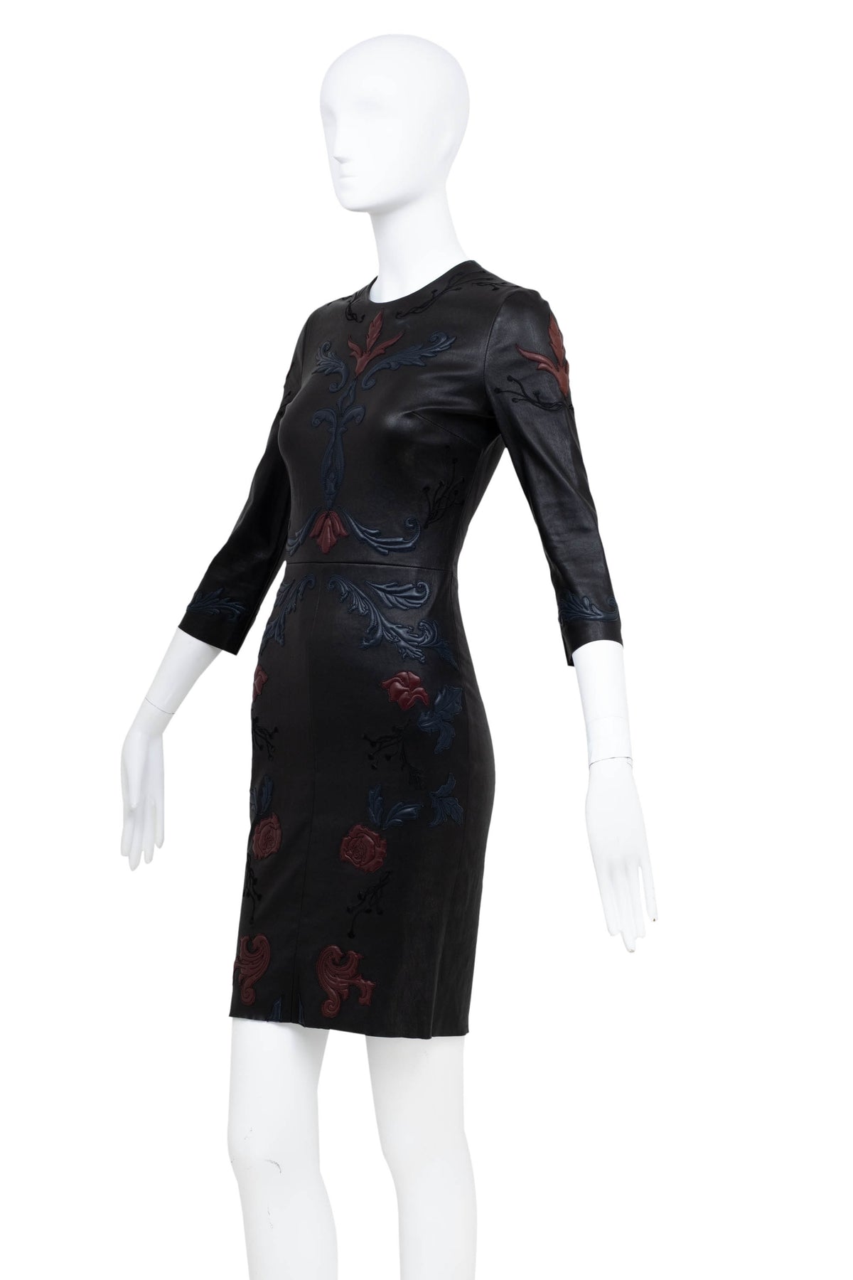 Jitrois Black Long Sleeve Floral Embossed Leather Dress Size 36&nbsp;