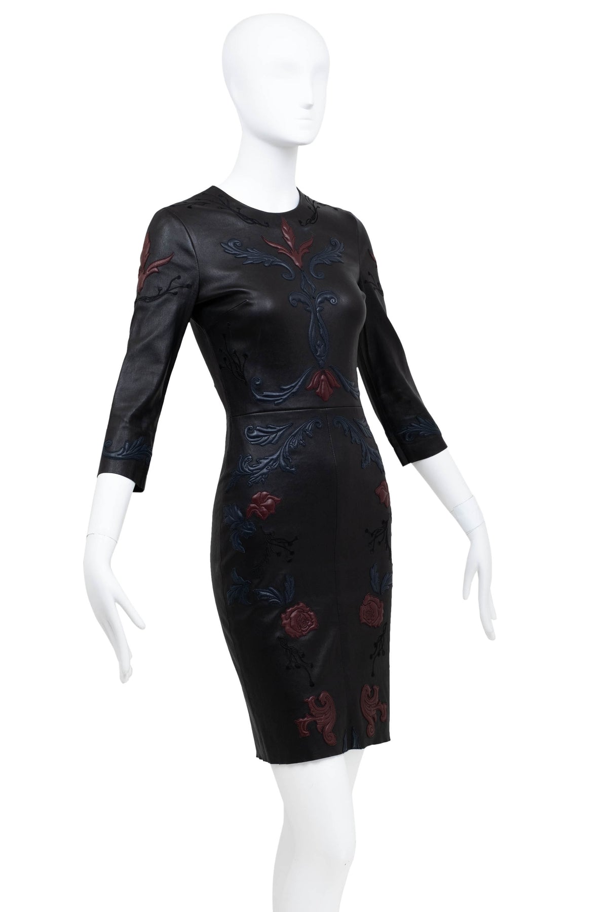 Jitrois Black Long Sleeve Floral Embossed Leather Dress Size 36&nbsp;