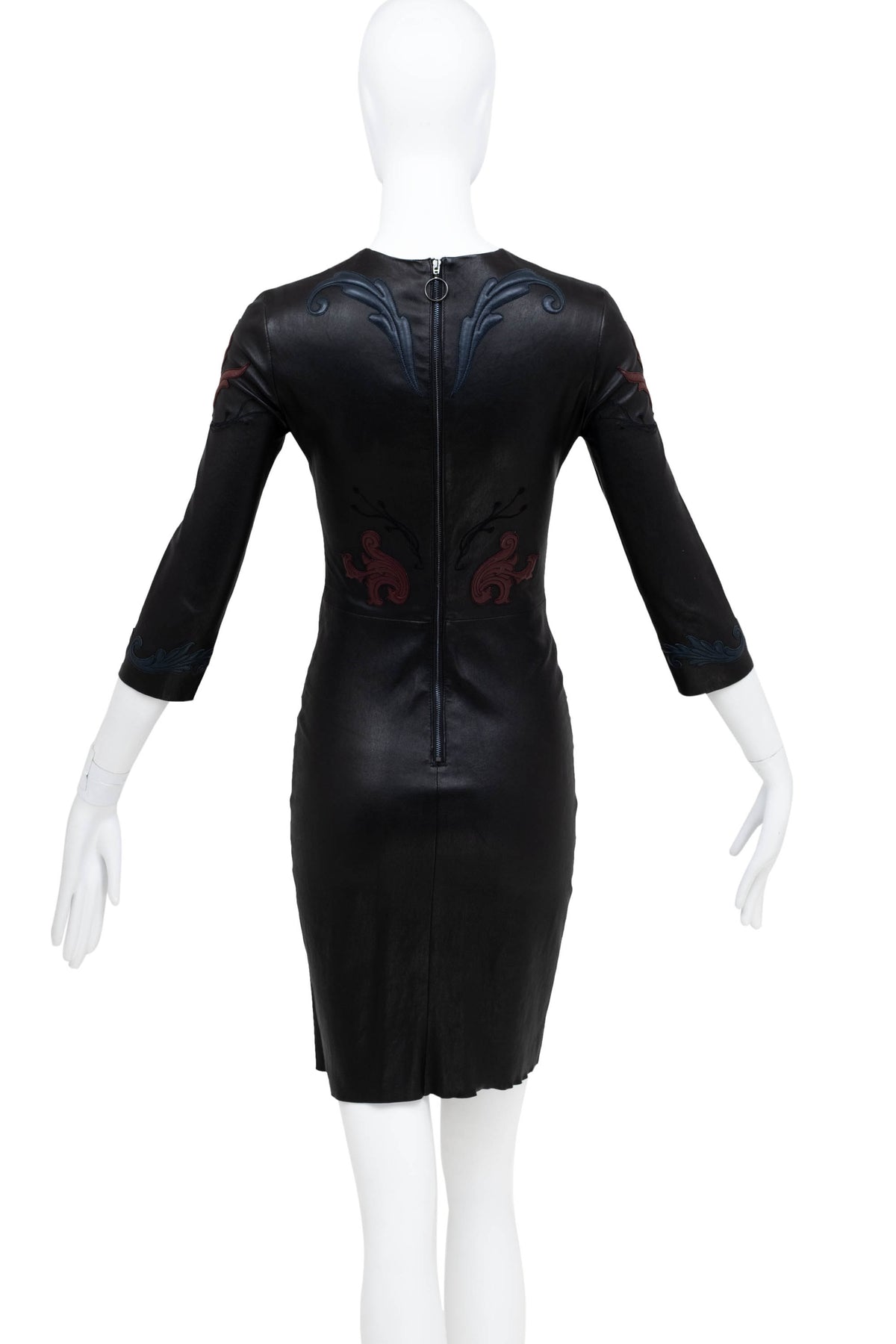 Jitrois Black Long Sleeve Floral Embossed Leather Dress Size 36&nbsp;