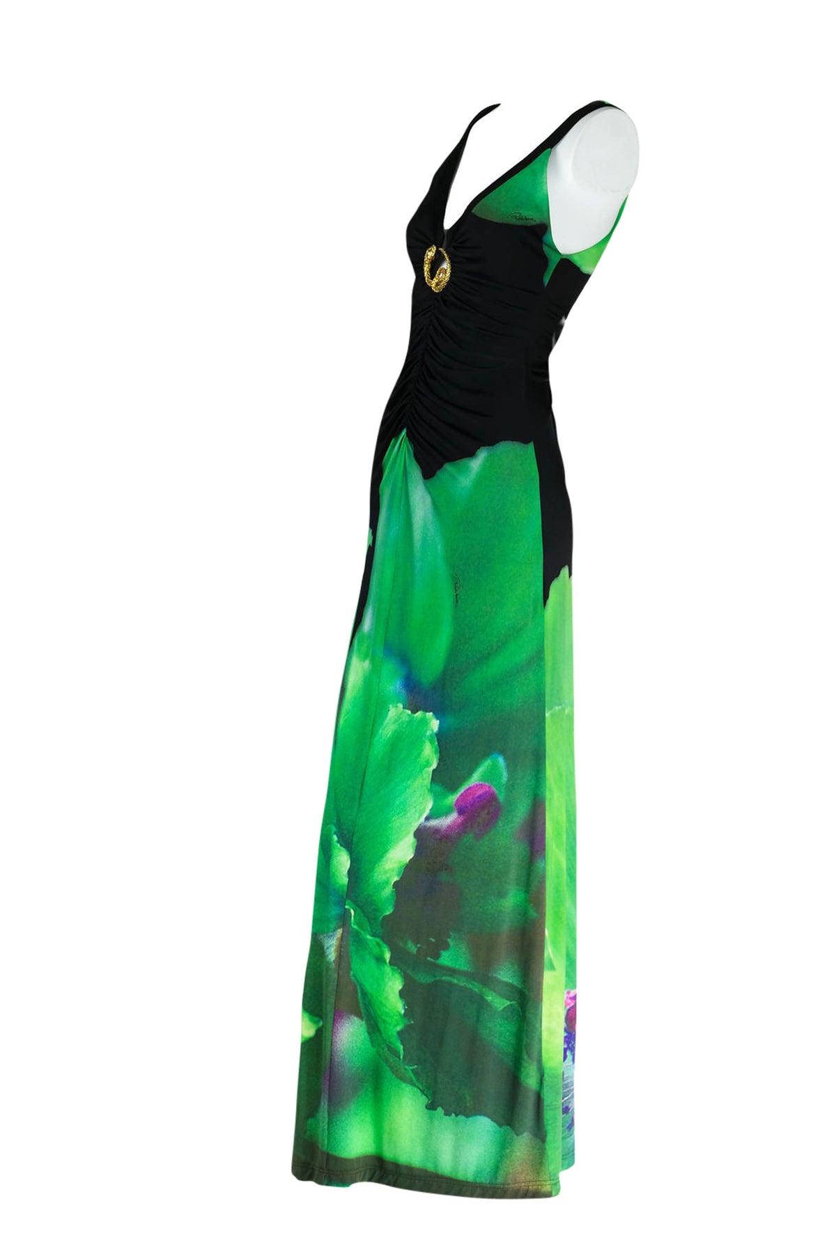 Roberto Cavalli Black and Green Snake Charm Dress Size Medium