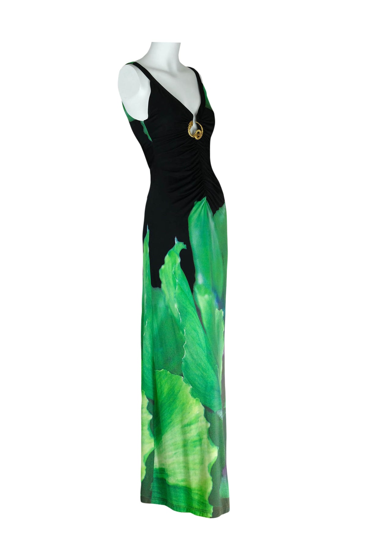 Roberto Cavalli Black and Green Snake Charm Dress Size Medium