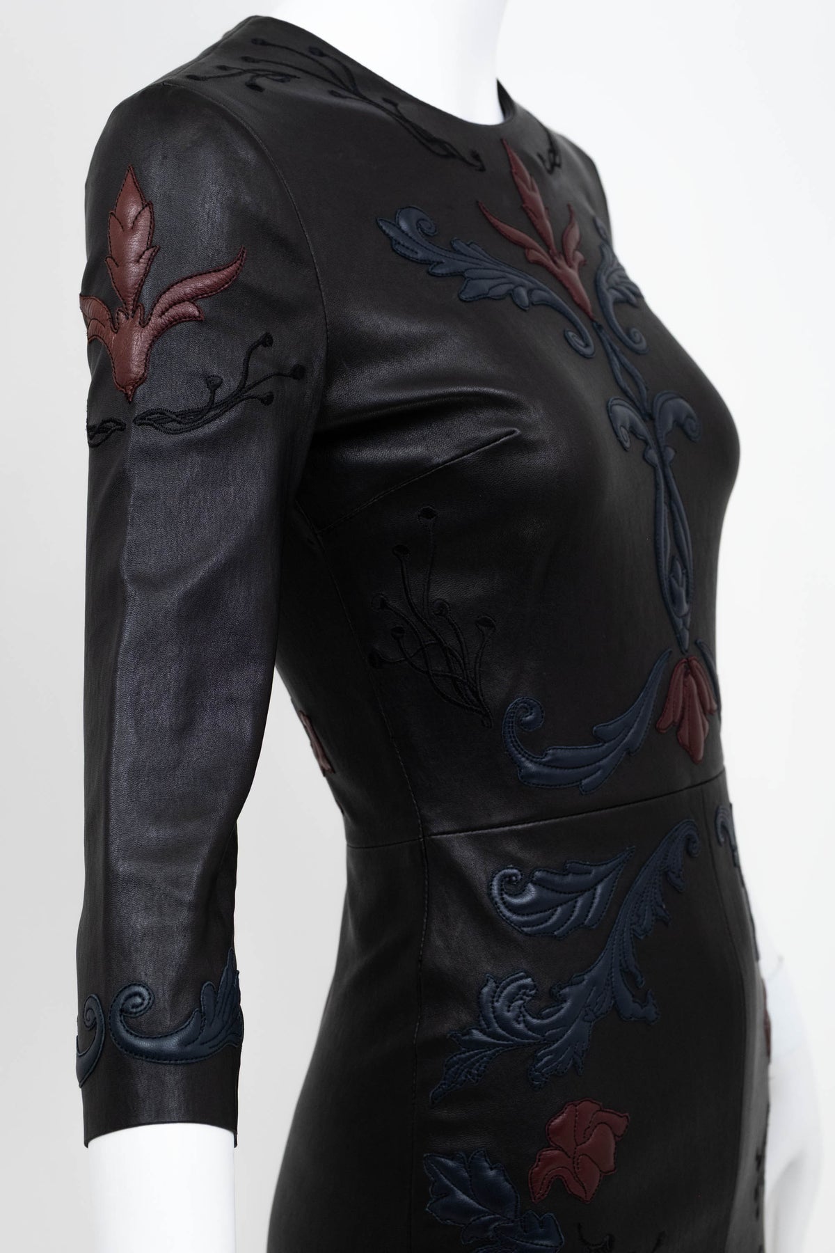 Jitrois Black Long Sleeve Floral Embossed Leather Dress Size 36&nbsp;